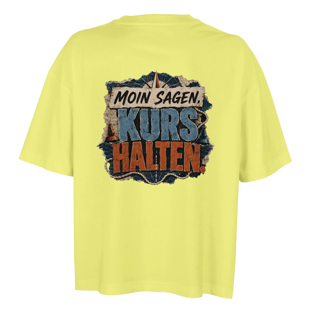 Damen-T-Shirt in Weiß mit Motiv „Moin sagen. Kurs halten.“
