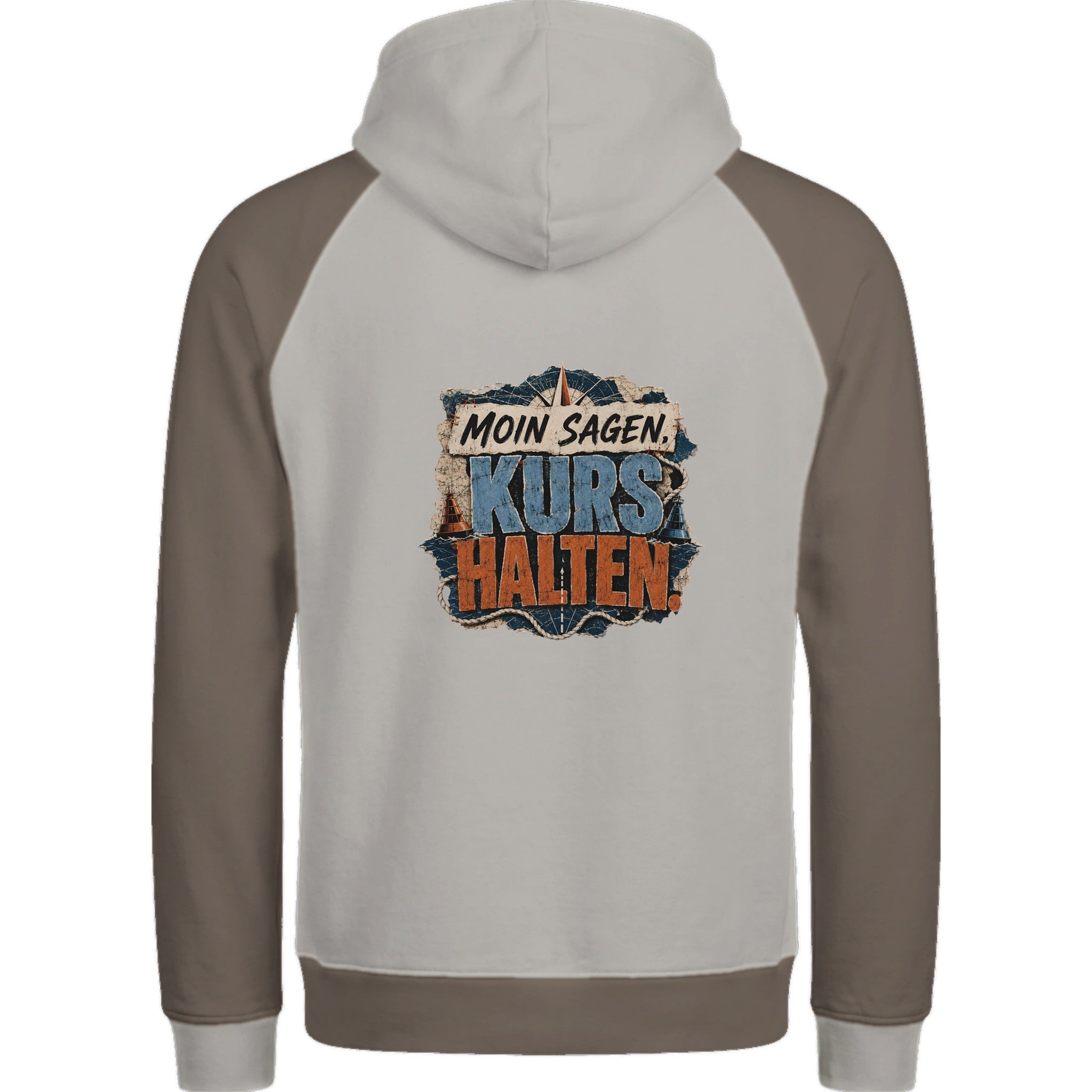 Hoodie in Ton mit Motiv „Moin sagen. Kurs halten.“