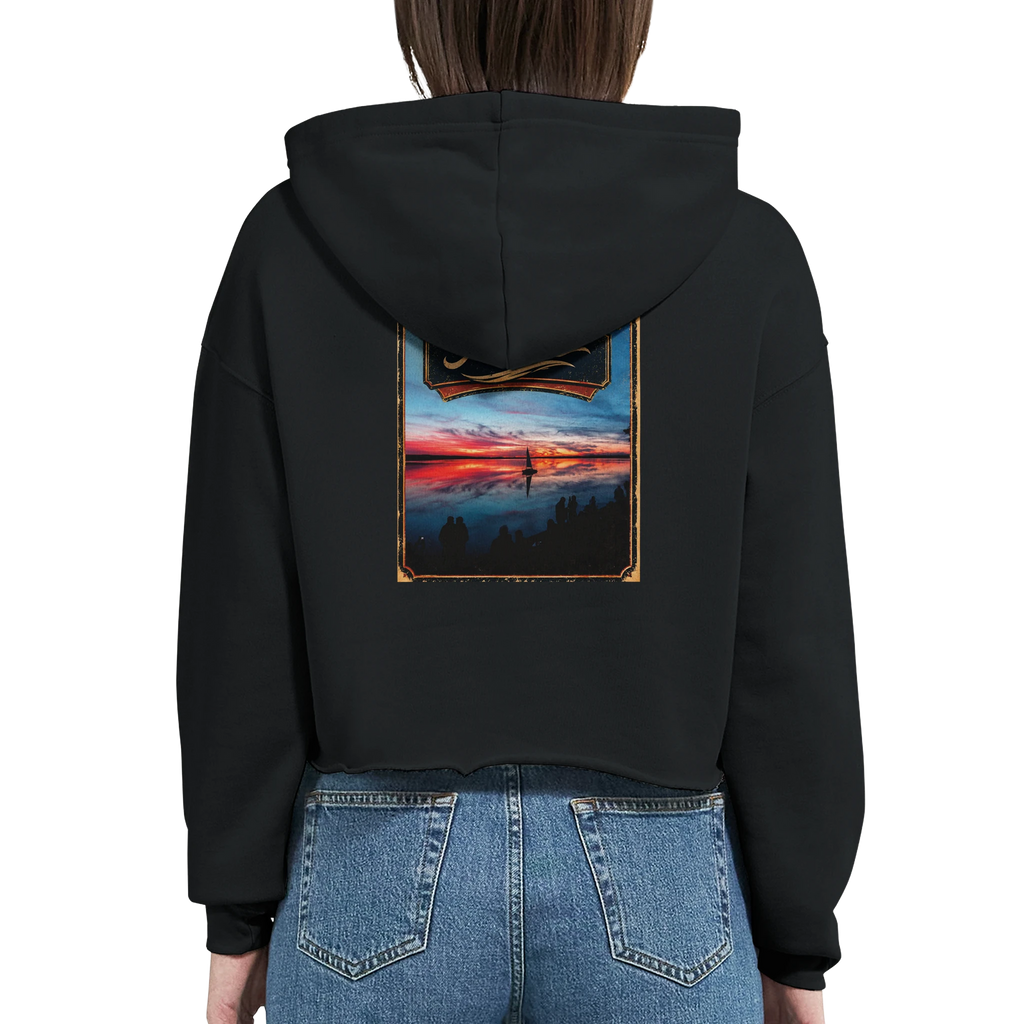 Damen-Hoodie in Weiß mit Motiv „Sunset mit Segler am Wilhelmstein – Steinhuder Meer“