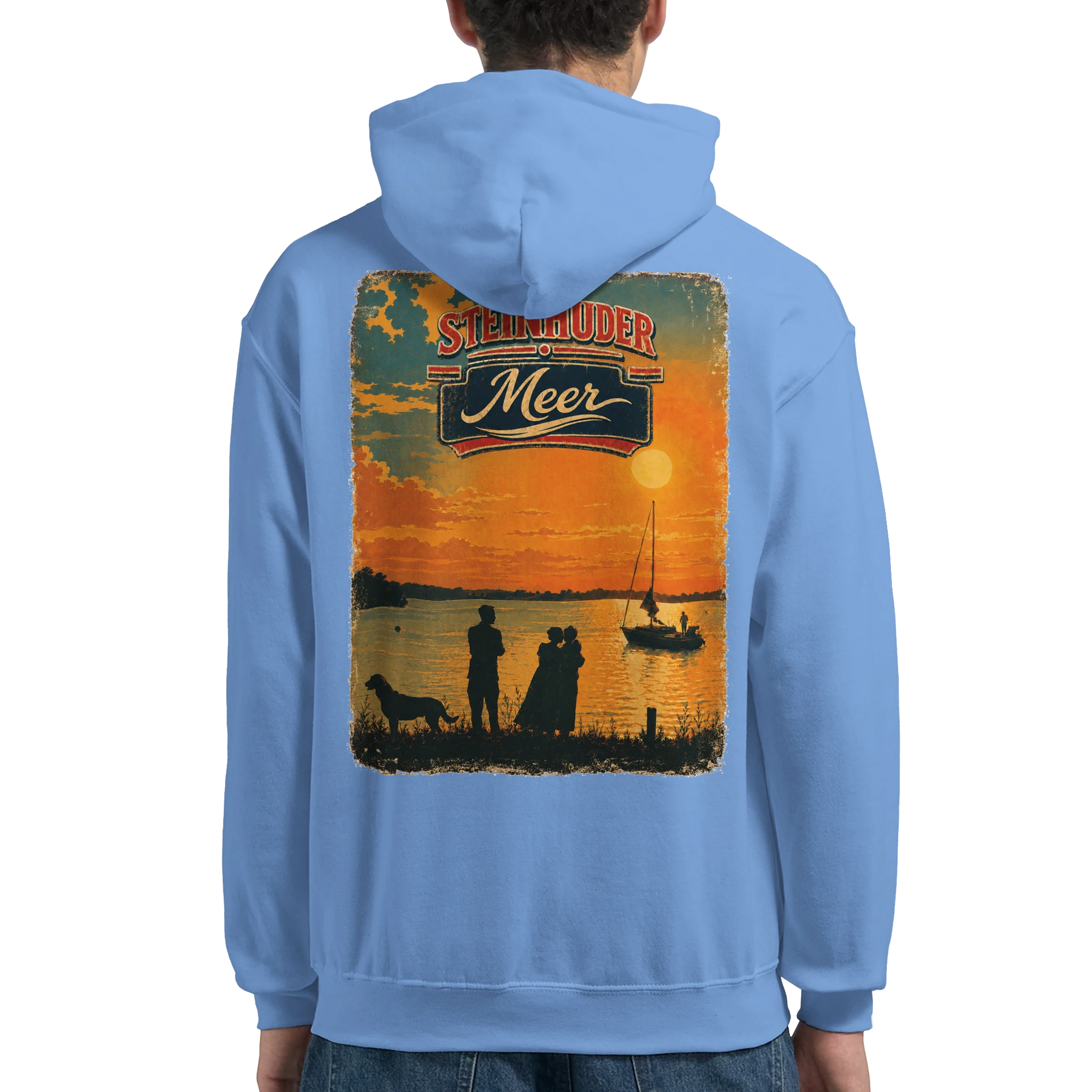 Hoodie in Weiß mit Motiv „Familie beim Sunset“