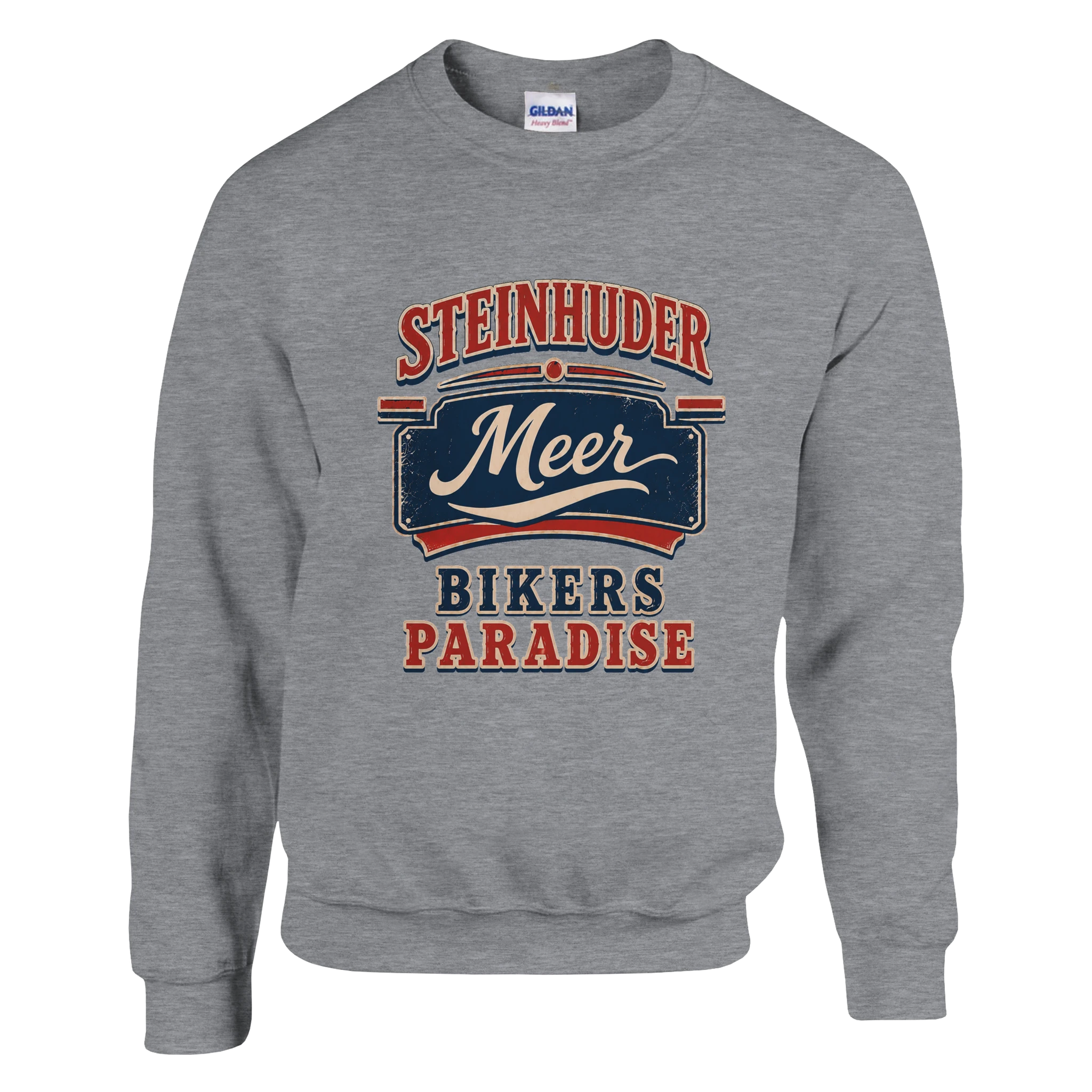 Pullover in Aschgrau mit Motiv „Bikers Paradise“