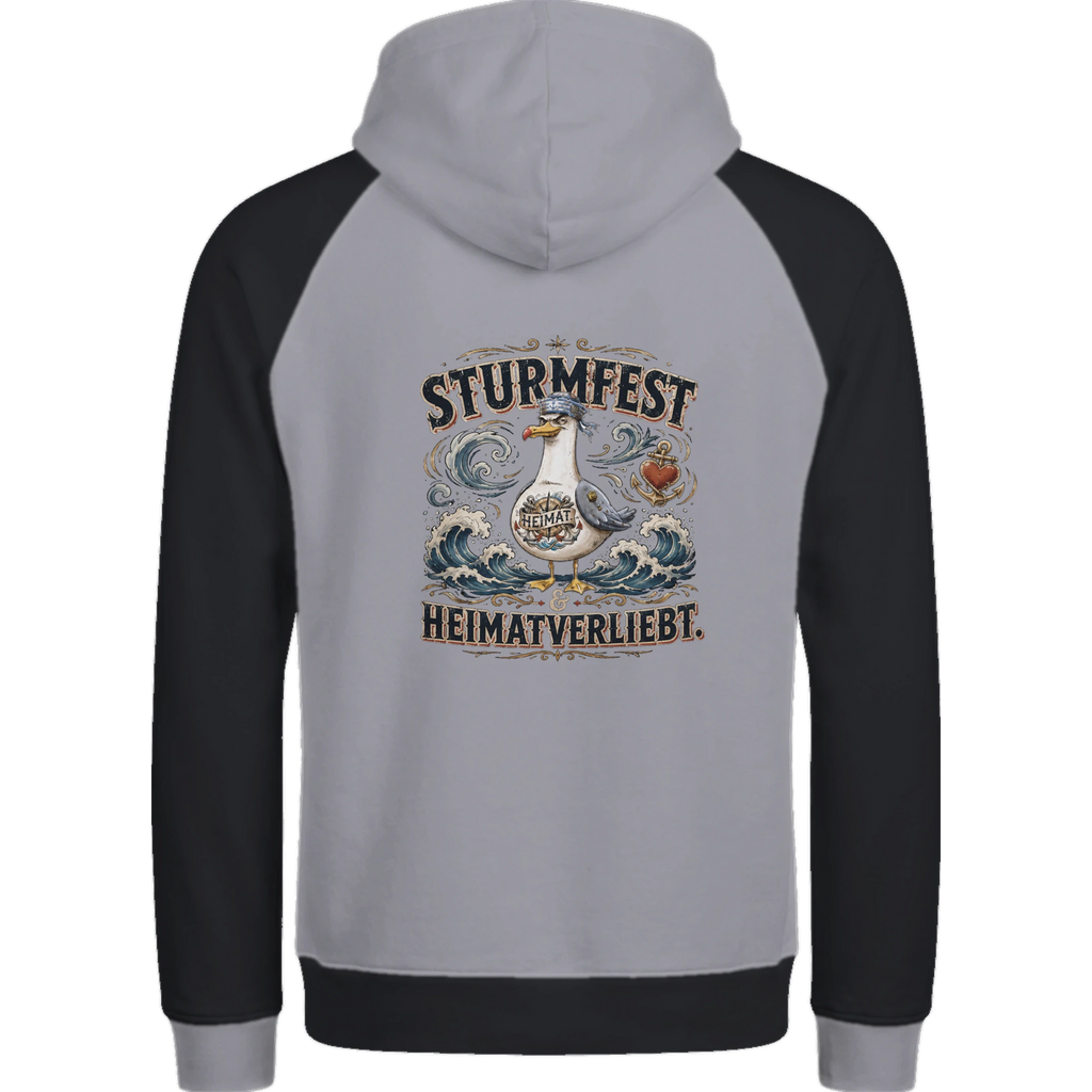Hoodie in Ton mit Motiv „Sturmfest & Heimatverliebt Möwe“