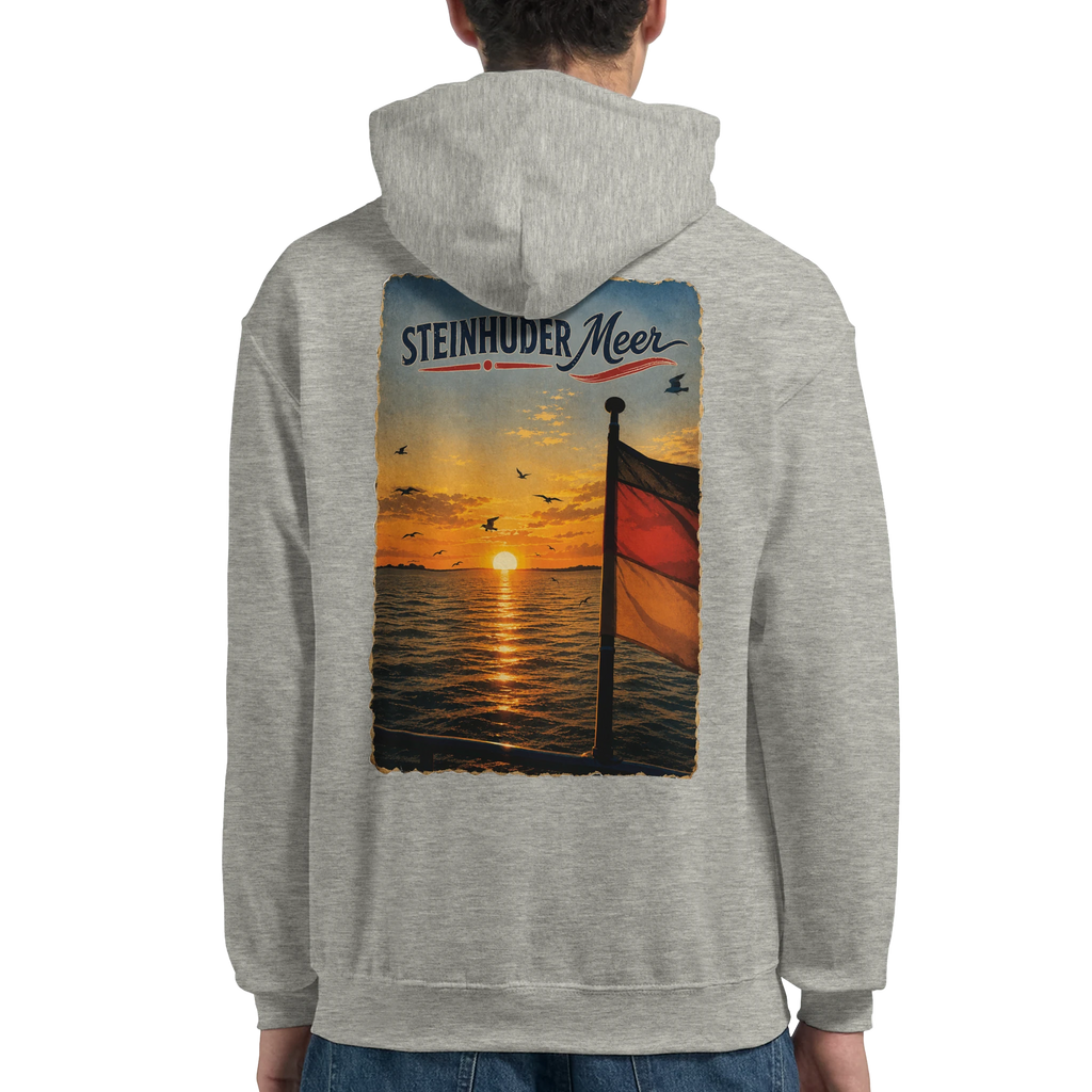 Hoodie in Weiß mit Motiv „Flagge und Sunset“
