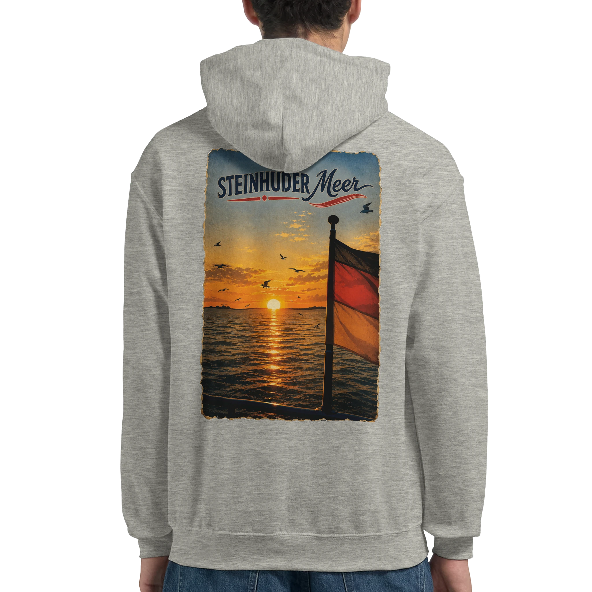 Hoodie in Weiß mit Motiv „Flagge und Sunset“