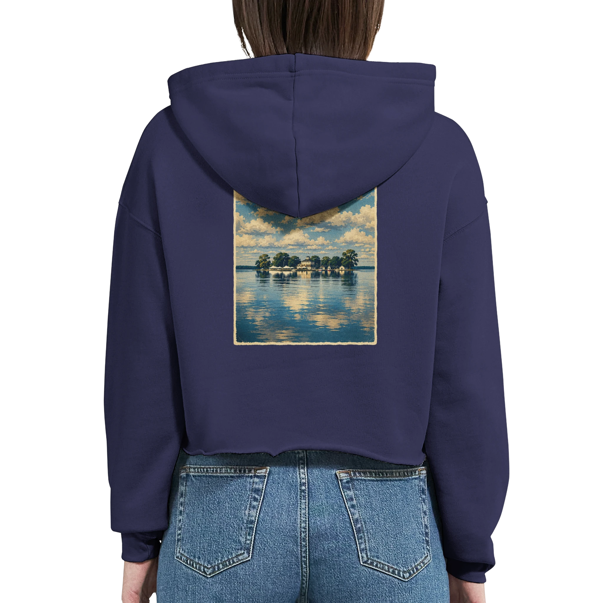Damen-Hoodie in Weiß mit Motiv „Wilhelmstein im Steinhuder Meer“