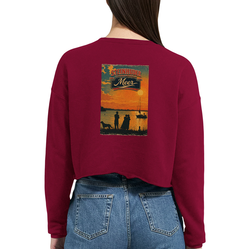 Damen-Pullover in Staubblau mit Motiv „Familie beim Sunset“