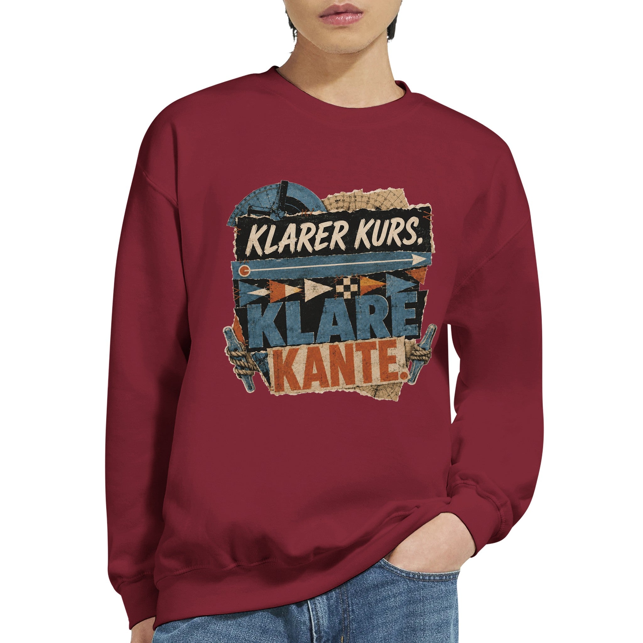 Pullover in Hellrosa mit Motiv „Klarer Kurs. Klare Kante.“