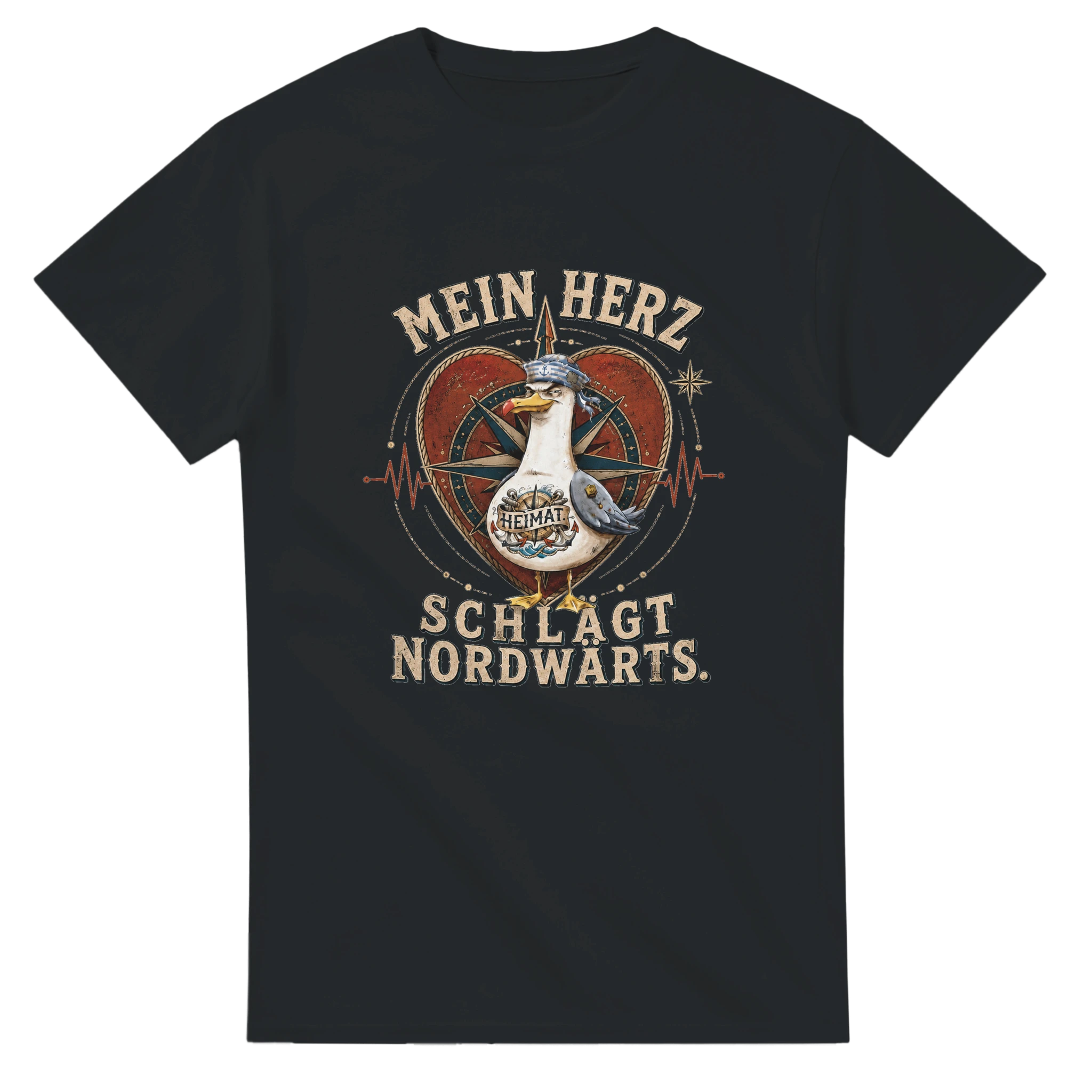 T-Shirt in Natur mit Motiv „Mein Herz schlägt NORDWÄRTS. Möwe“