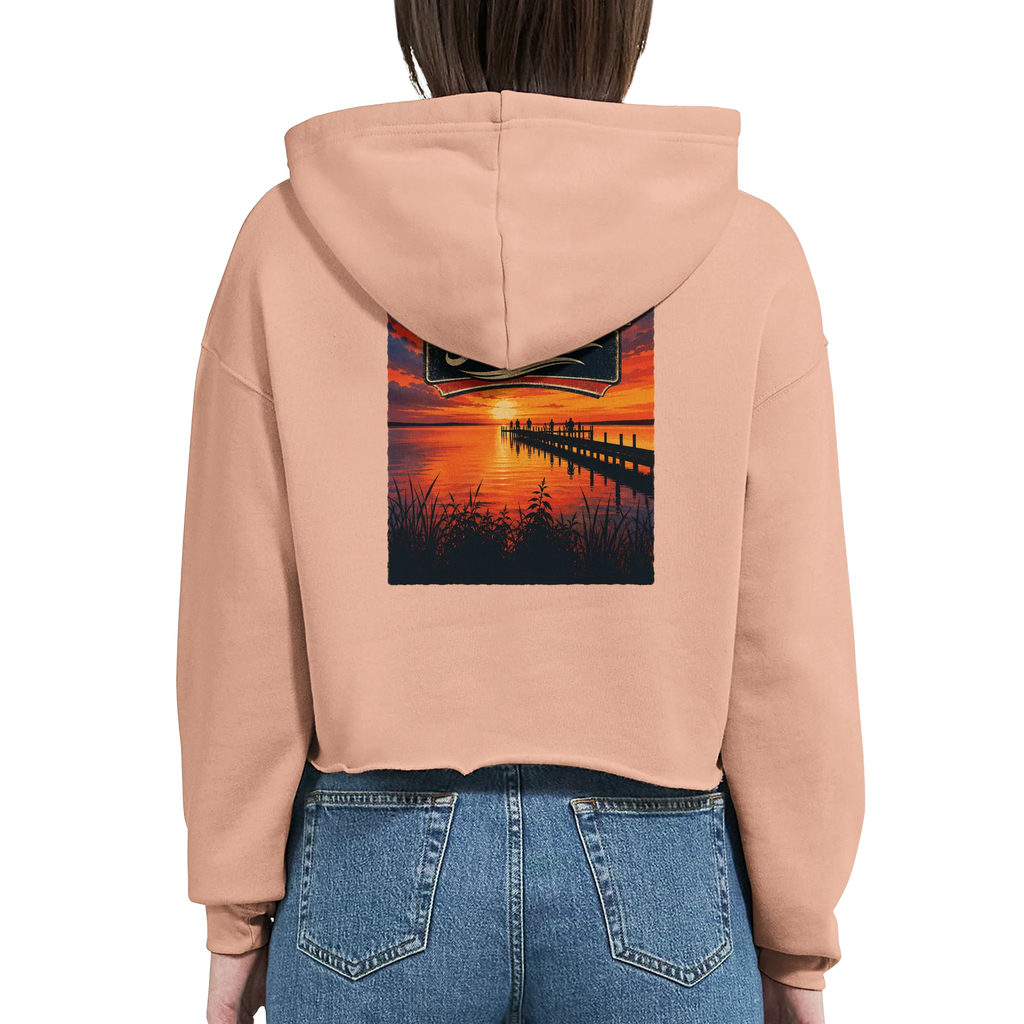 Damen-Hoodie in Weiß mit Motiv „Sunset Ratskeller Steg am Steinhuder Meer“