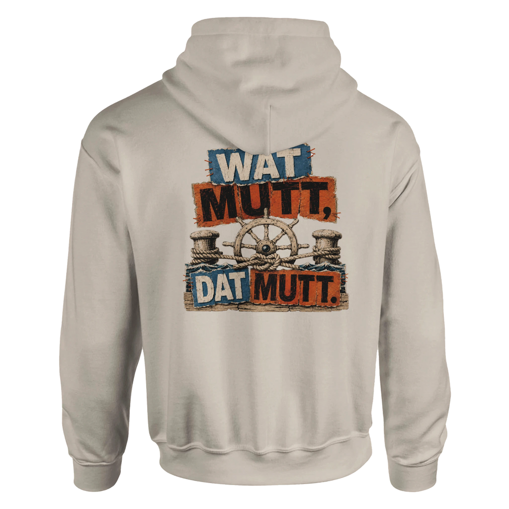 Hoodie in Weiß mit Motiv „Wat Mutt, Dat Mutt.“