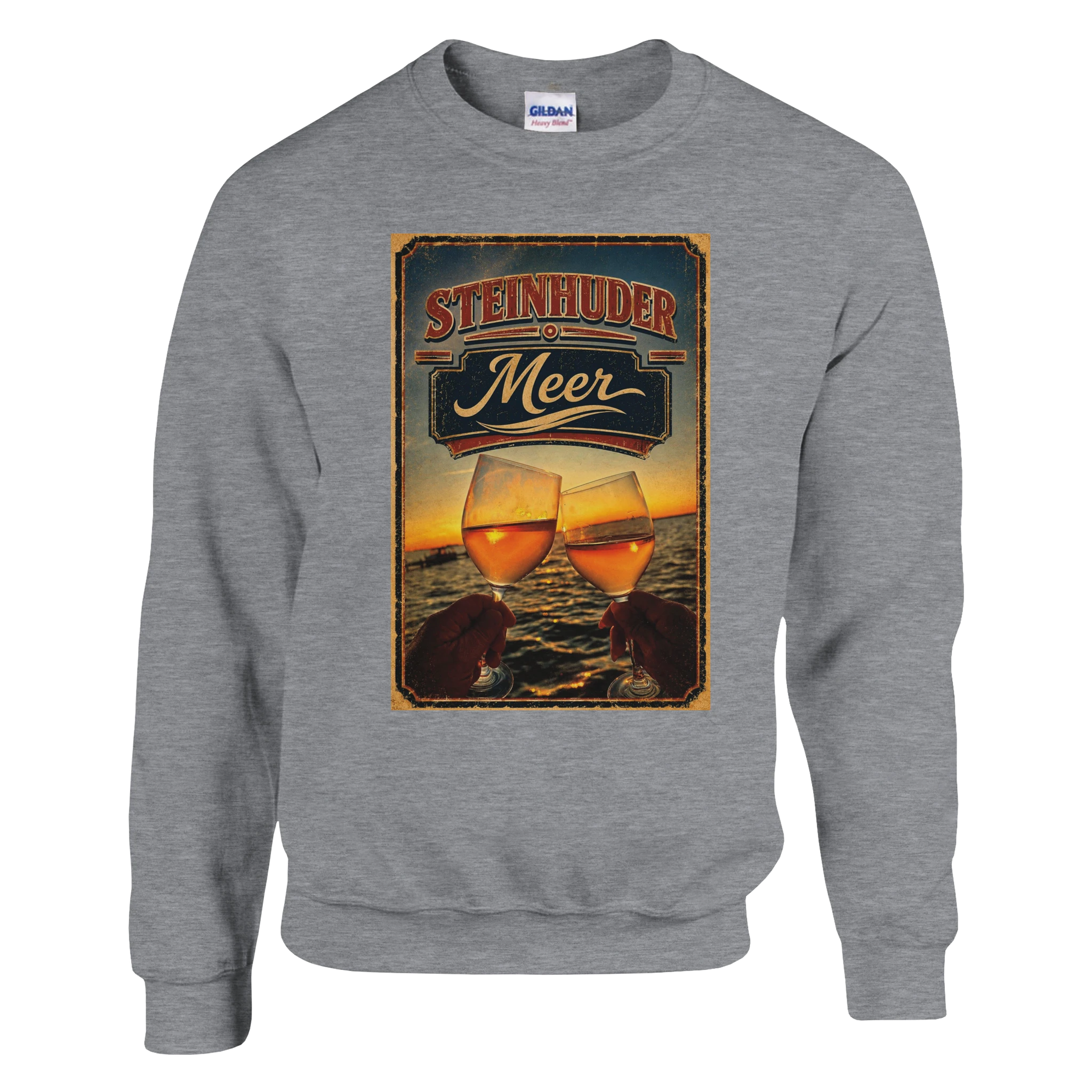 Pullover in Weiß mit Motiv „Stößchen bei Sunset“