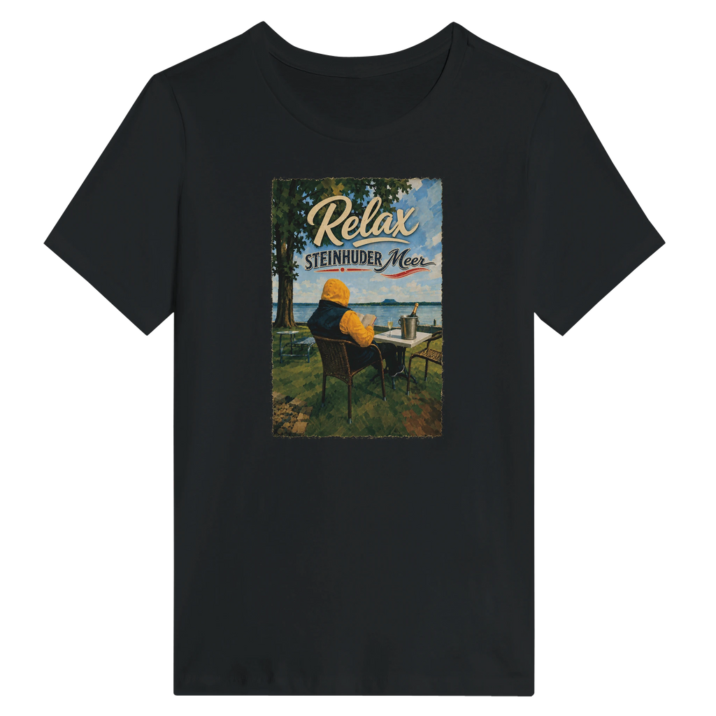 Damen-T-Shirt in Weiß mit Motiv „Relax und Champagner“