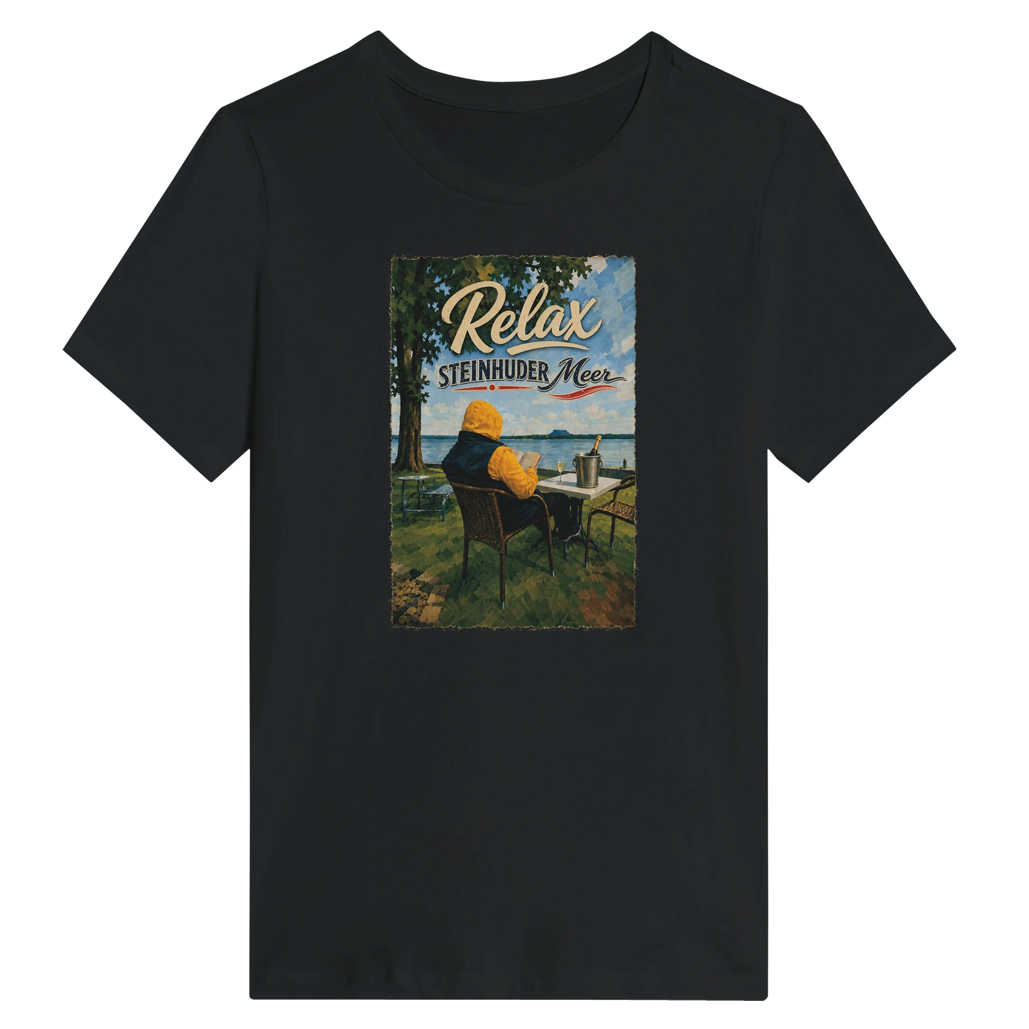 Damen-T-Shirt in Weiß mit Motiv „Relax und Champagner“