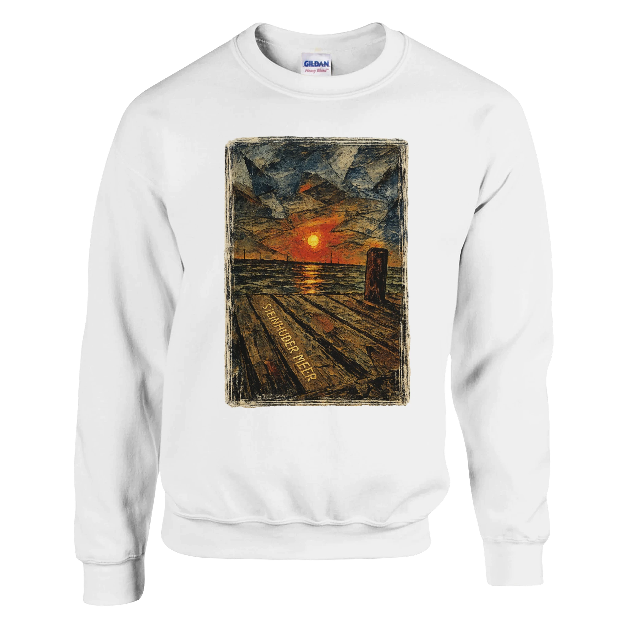 Pullover in Aschgrau mit Motiv „Steinhuder Meer Kunst“