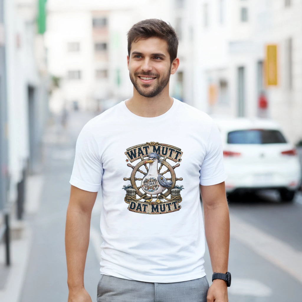 T-Shirt in Natur mit Motiv „Wat Mutt, Dat Mutt. Möwe“