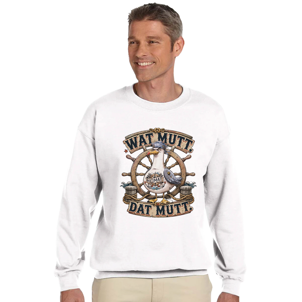 Pullover in Hellrosa mit Motiv „Wat Mutt, Dat Mutt. Möwe“