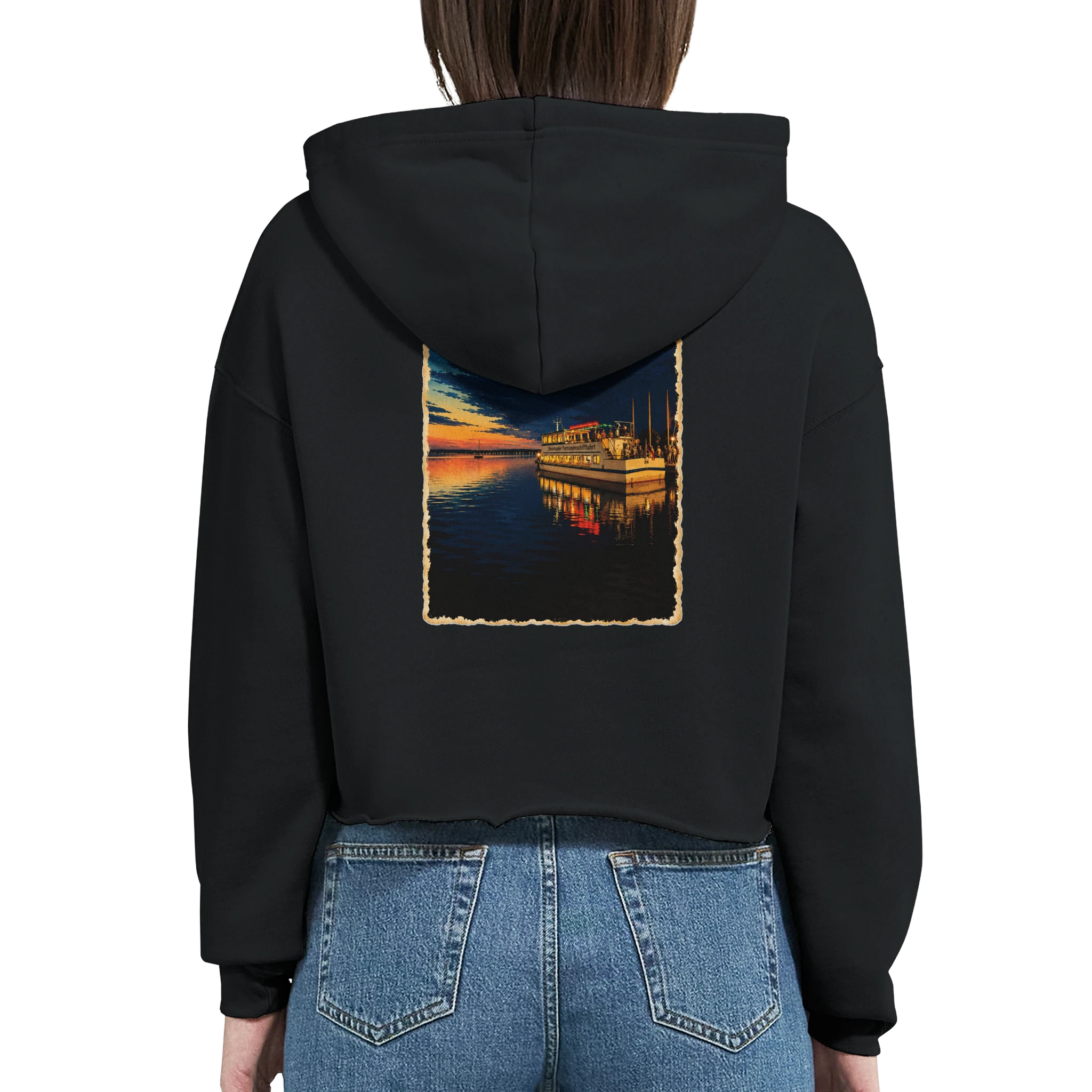 Damen-Hoodie in Pfirsich mit Motiv „MS Steinhude Abendstimmung“