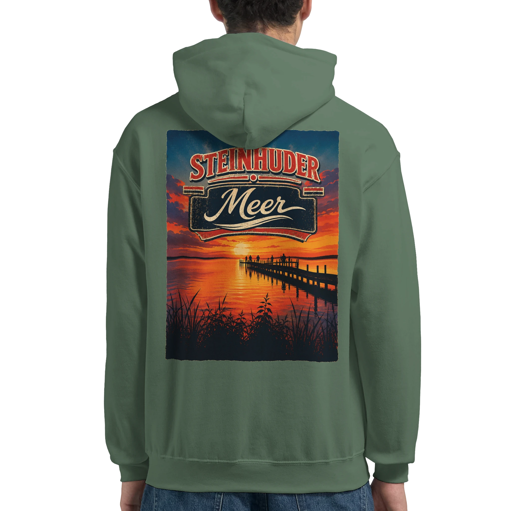 Hoodie in Weiß mit Motiv „Sunset Ratskeller Steg - Steinhuder Meer“