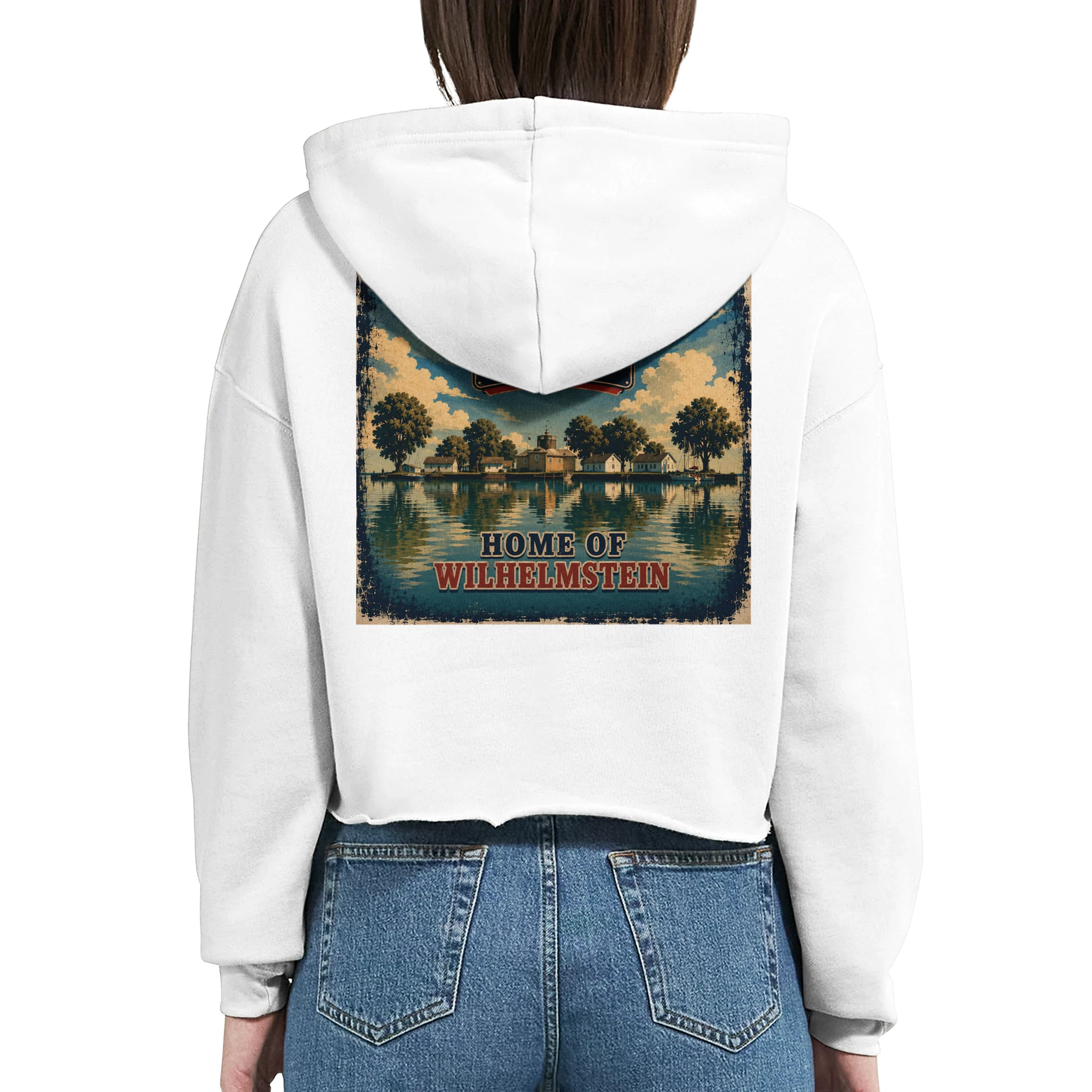 Damen-Hoodie in Pfirsich mit Motiv „Insel Wilhelmstein“