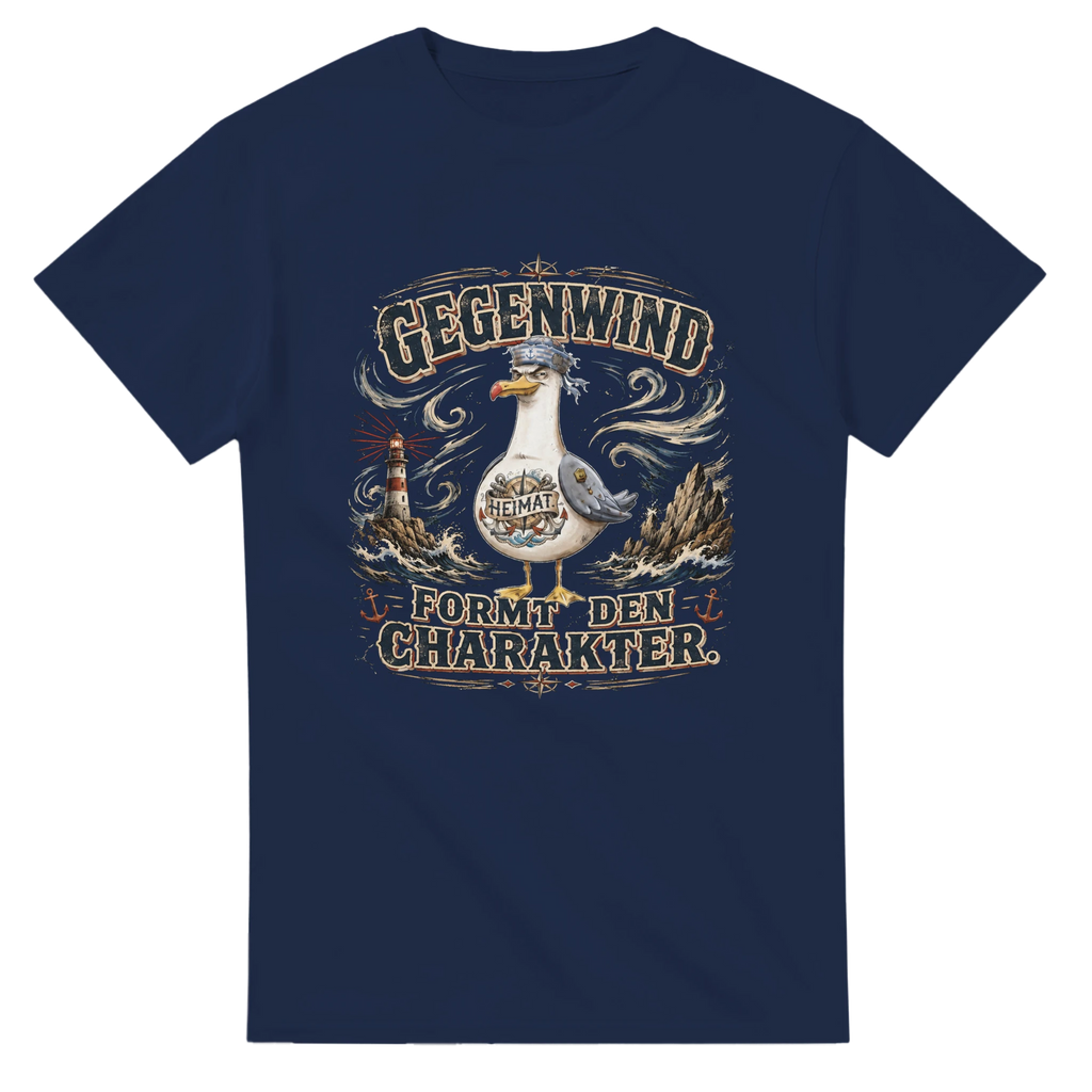 T-Shirt in Natur mit Motiv „Gegenwind formt den Charakter Typisch Norddeutsch“