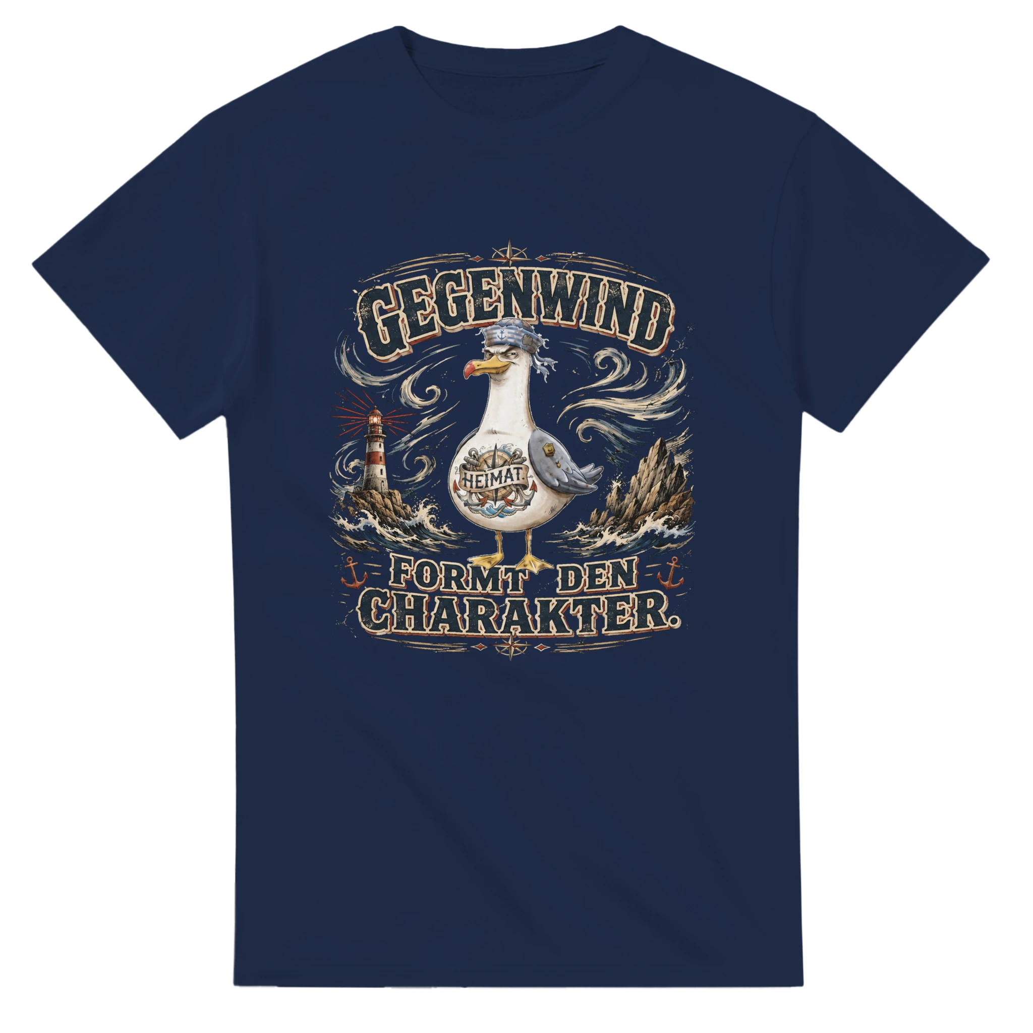 T-Shirt in Natur mit Motiv „Gegenwind formt den Charakter Typisch Norddeutsch“