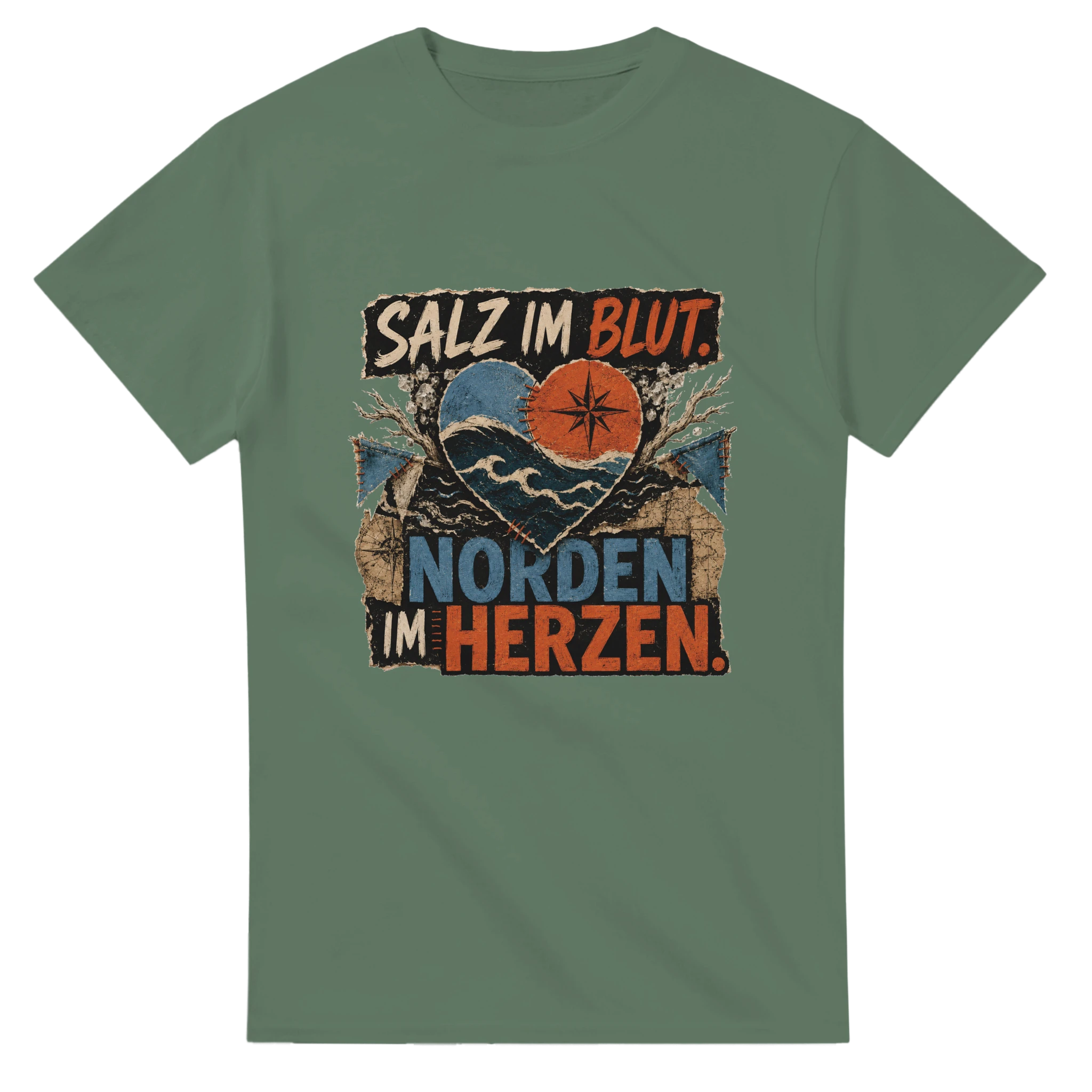 T-Shirt in Weiß mit Motiv „Salz im Blut Norden im Herzen“