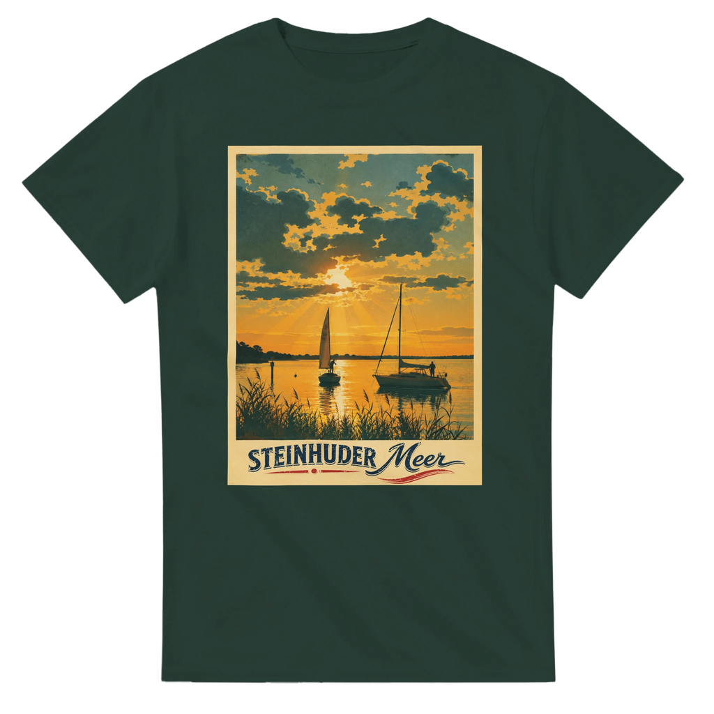 T-Shirt in Weiß mit Motiv „Segler am Steinhuder Meer beim Sunset“