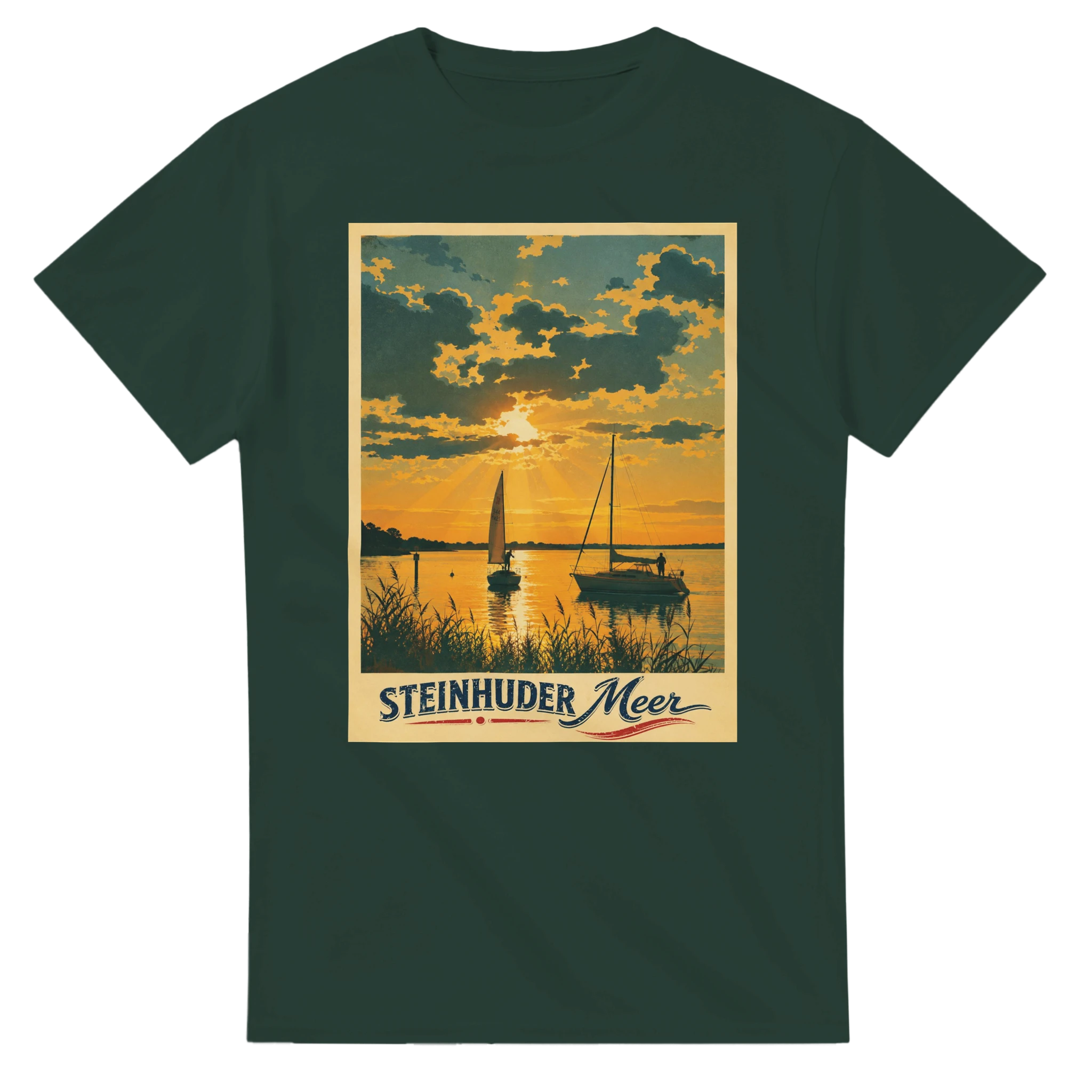 T-Shirt in Weiß mit Motiv „Segler am Steinhuder Meer beim Sunset“
