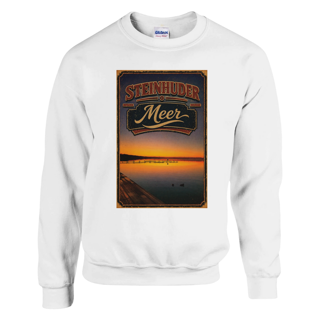 Pullover in Weiß mit Motiv „Steg an der Planke“