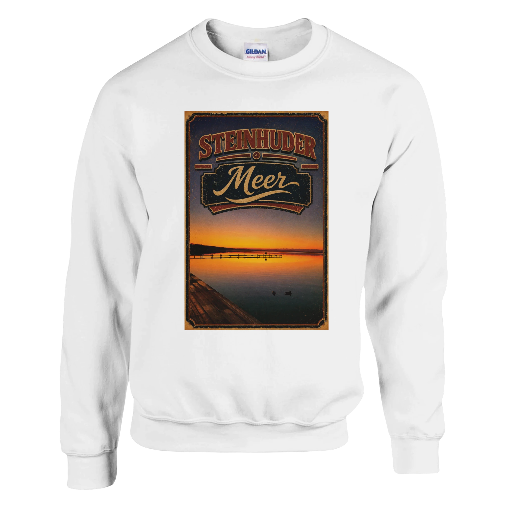 Pullover in Weiß mit Motiv „Steg an der Planke“