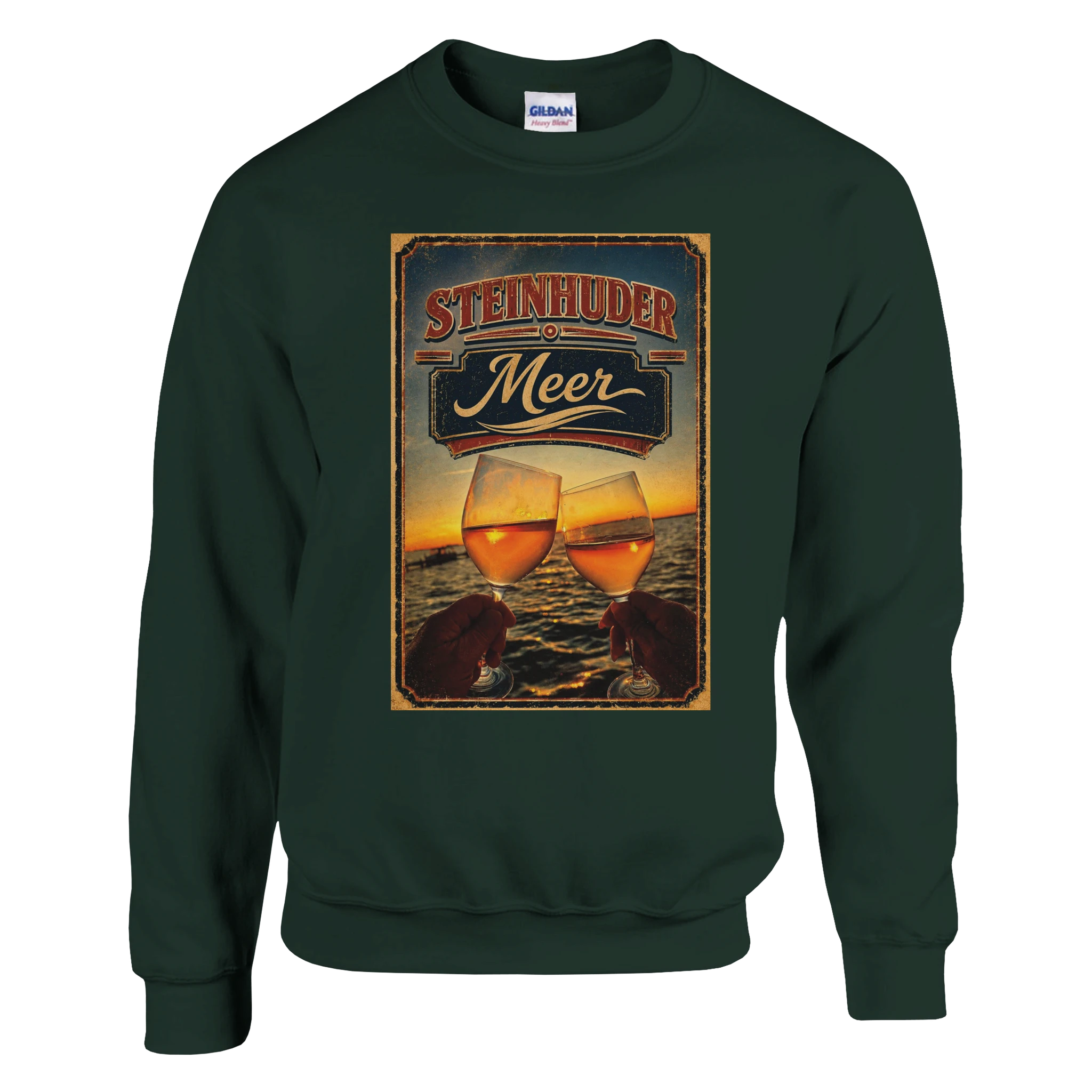 Pullover in Aschgrau mit Motiv „Stößchen bei Sunset“
