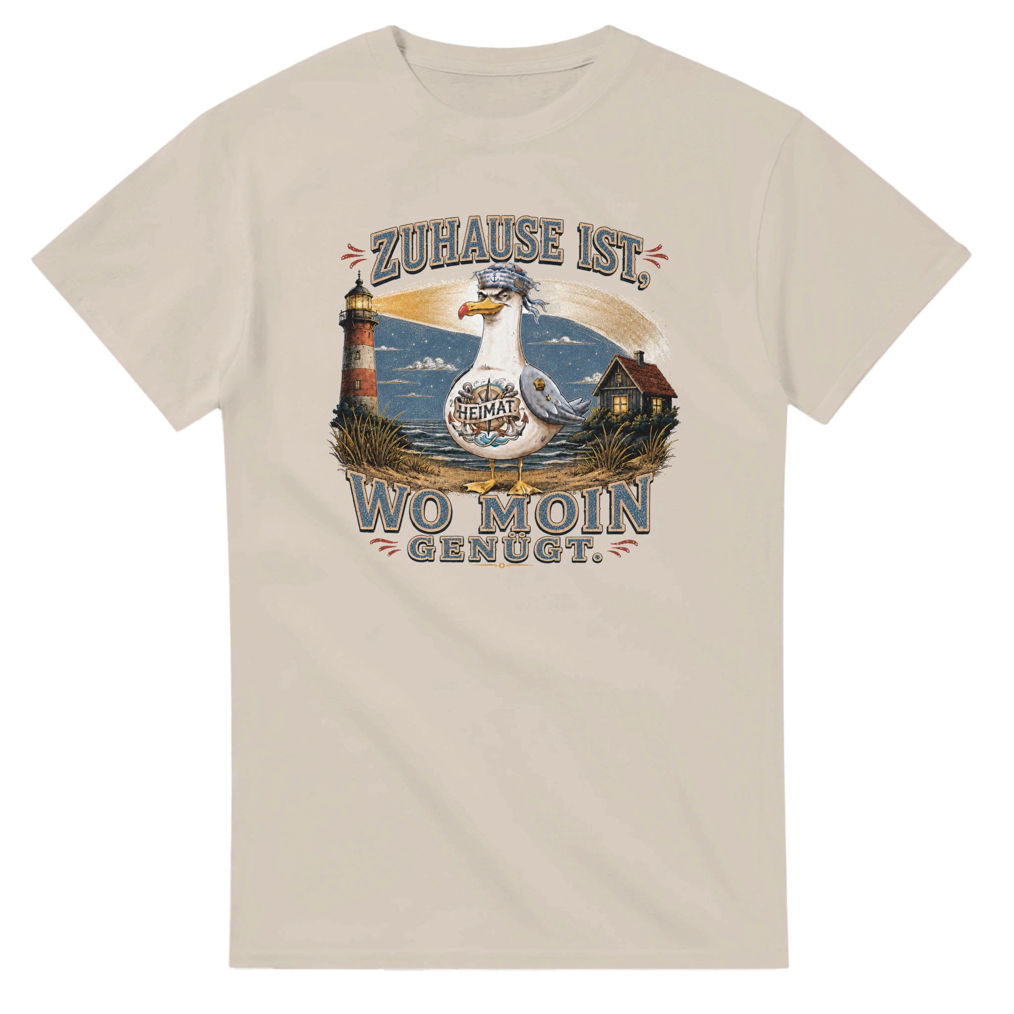 T-Shirt in Weiß mit Motiv „Zuhause ist, wo Moin genügt. Möwe“