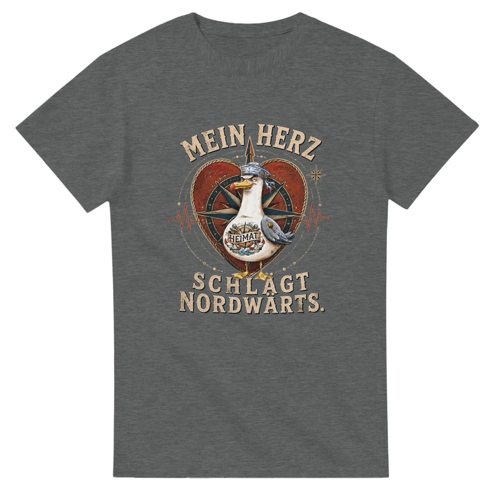 T-Shirt in Natur mit Motiv „Mein Herz schlägt NORDWÄRTS. Möwe“