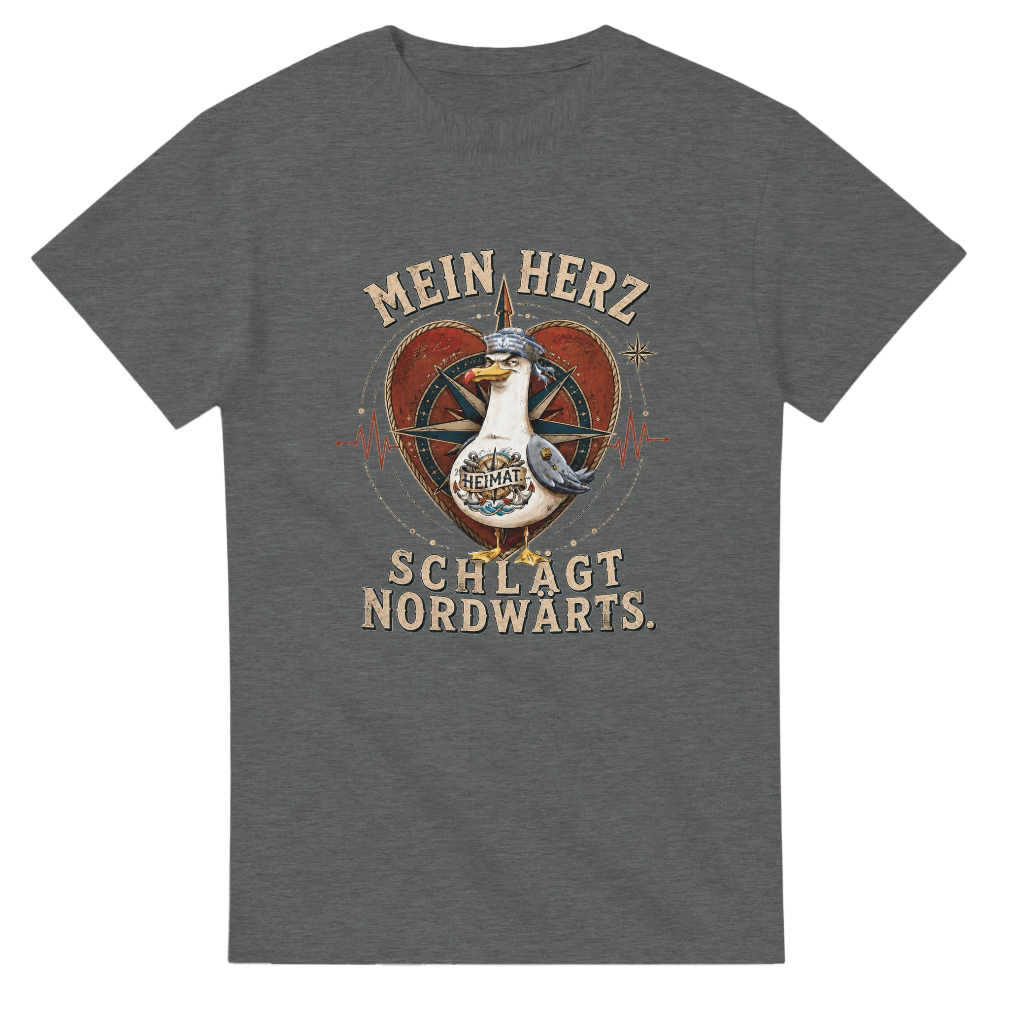 T-Shirt in Natur mit Motiv „Mein Herz schlägt NORDWÄRTS. Möwe“