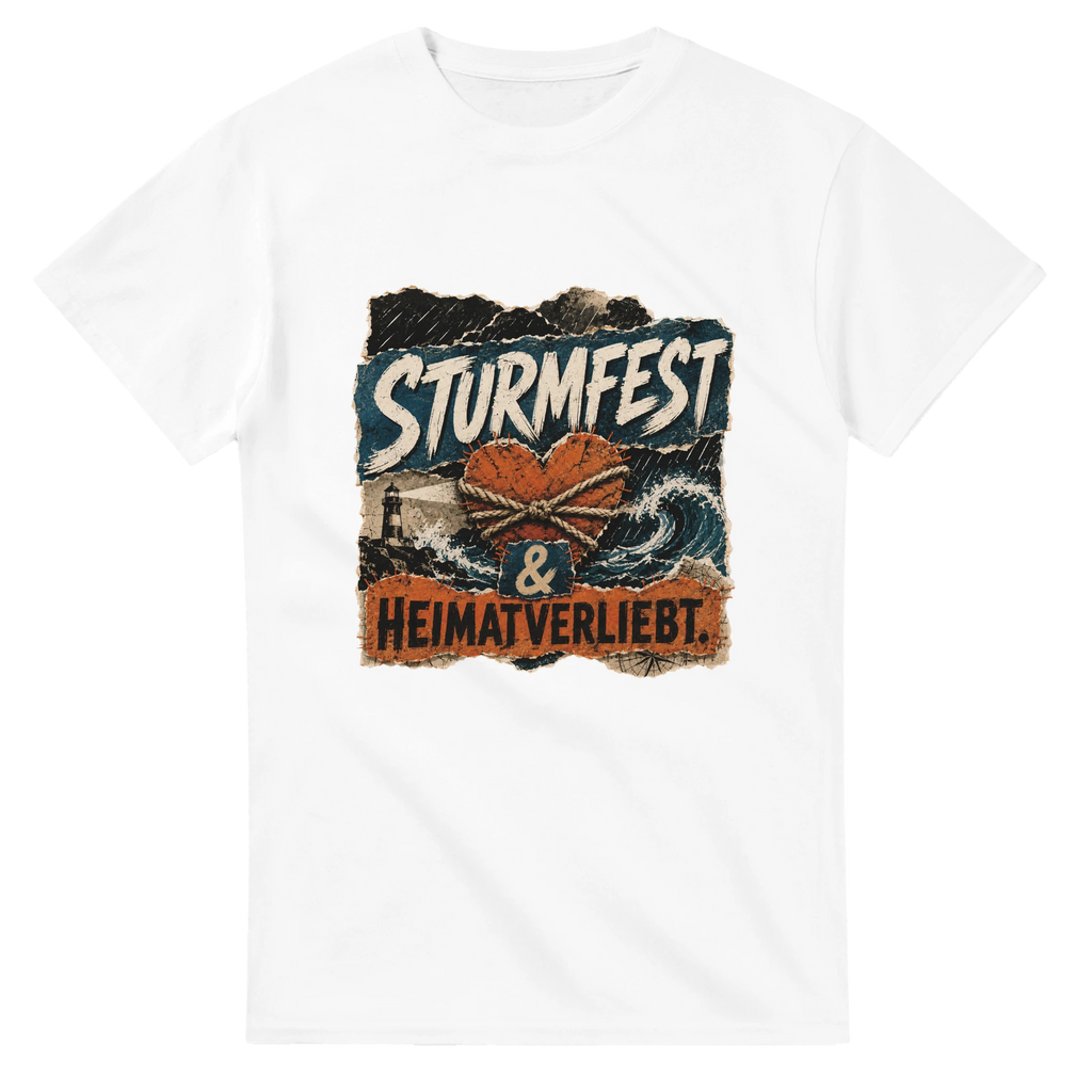 T-Shirt in Weiß mit Motiv „Sturmfest & Heimatverliebt.“