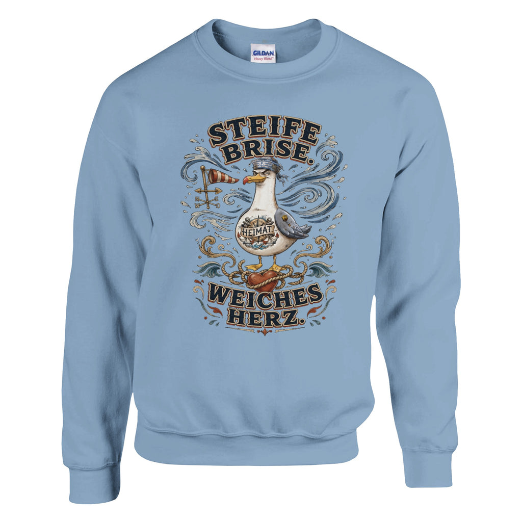 Pullover in Weiß mit Motiv „Steife Brise. Weiches Herz.“