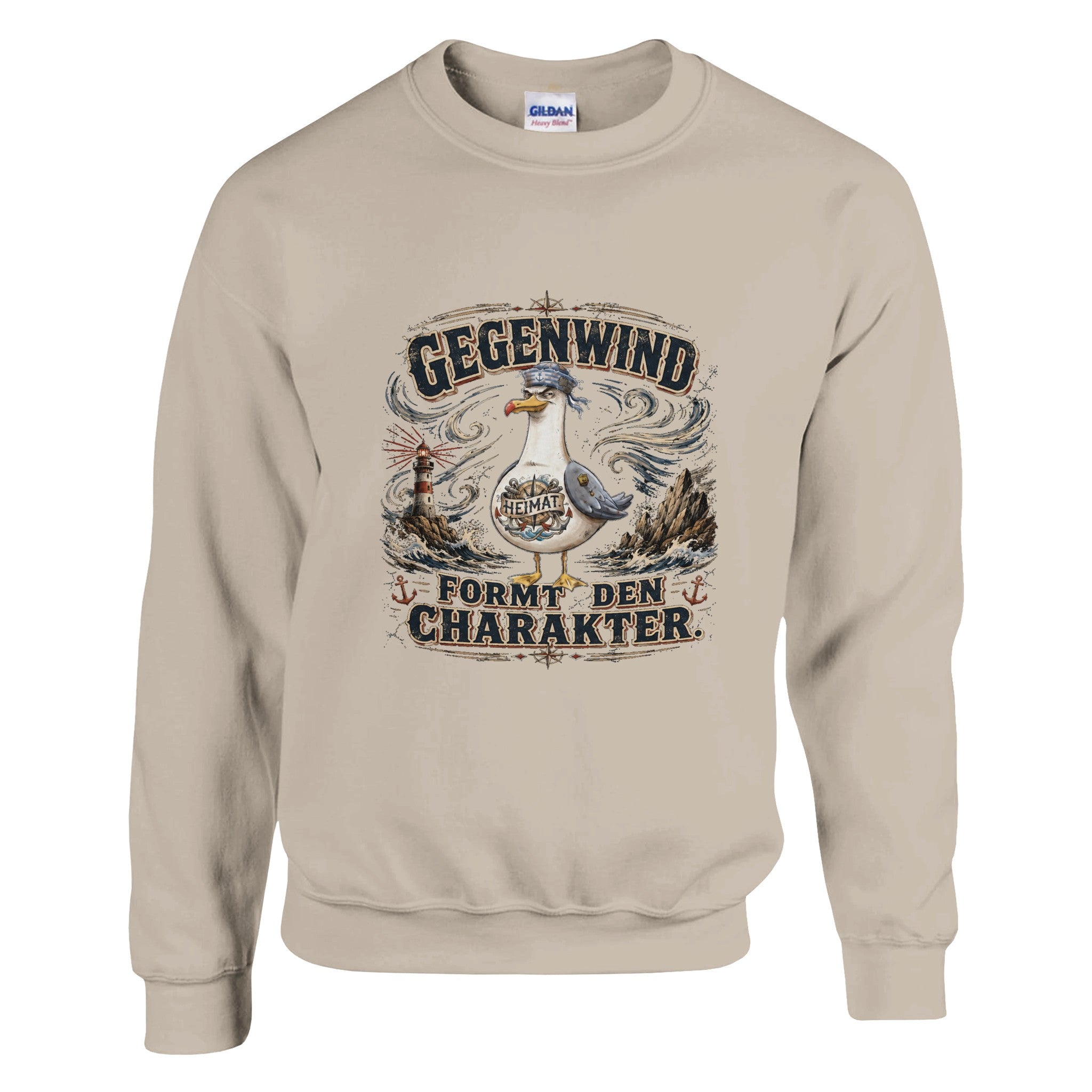 Pullover in Weiß mit Motiv „Gegenwind formt den Charakter“