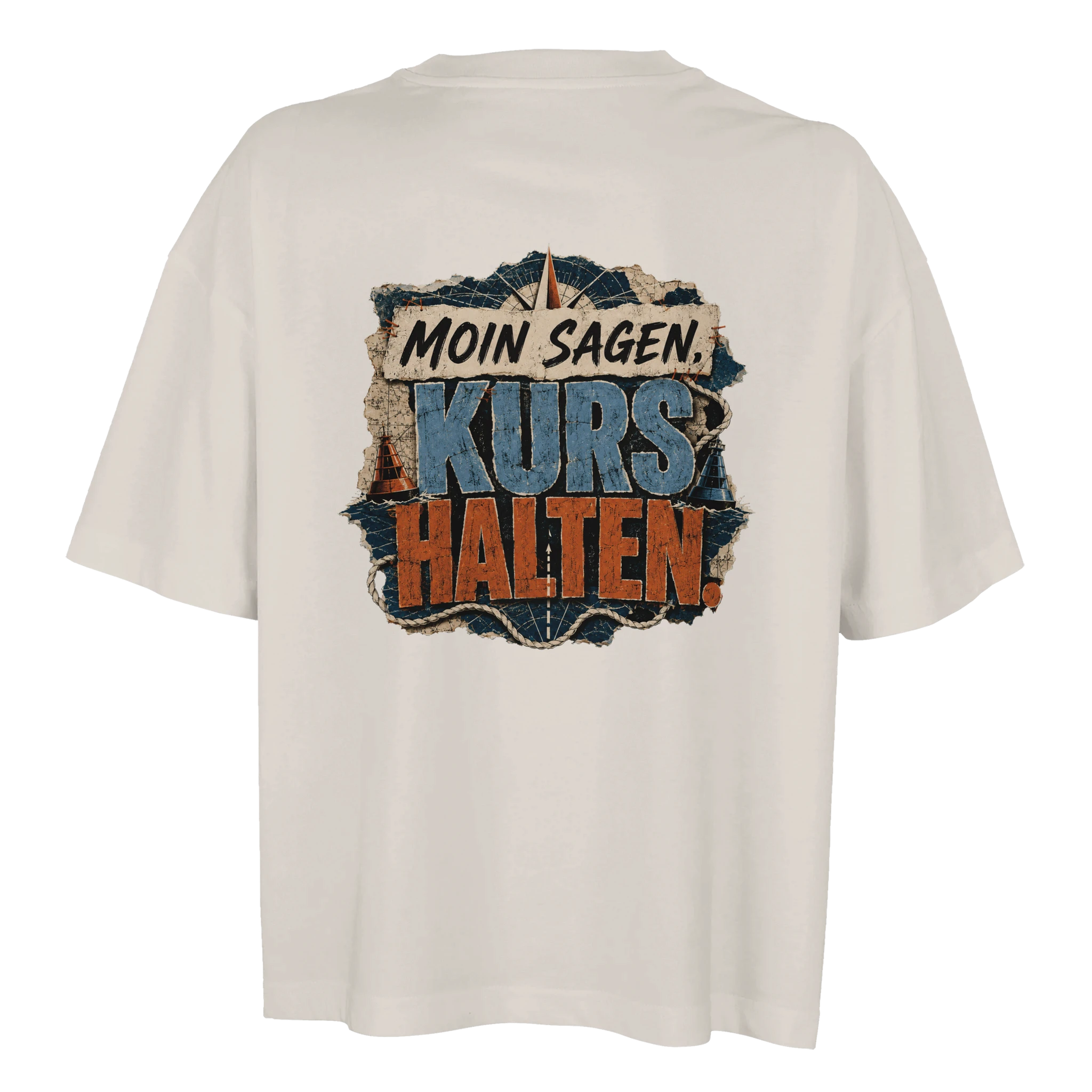 Damen-T-Shirt in Weiß mit Motiv „Moin sagen. Kurs halten.“