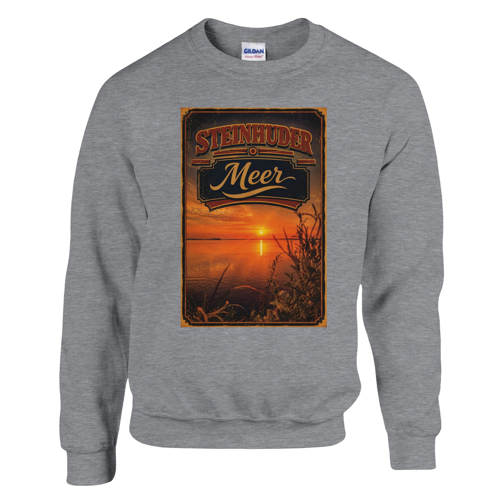 Pullover in Aschgrau mit Motiv „Sunset am Steinhuder Meer“