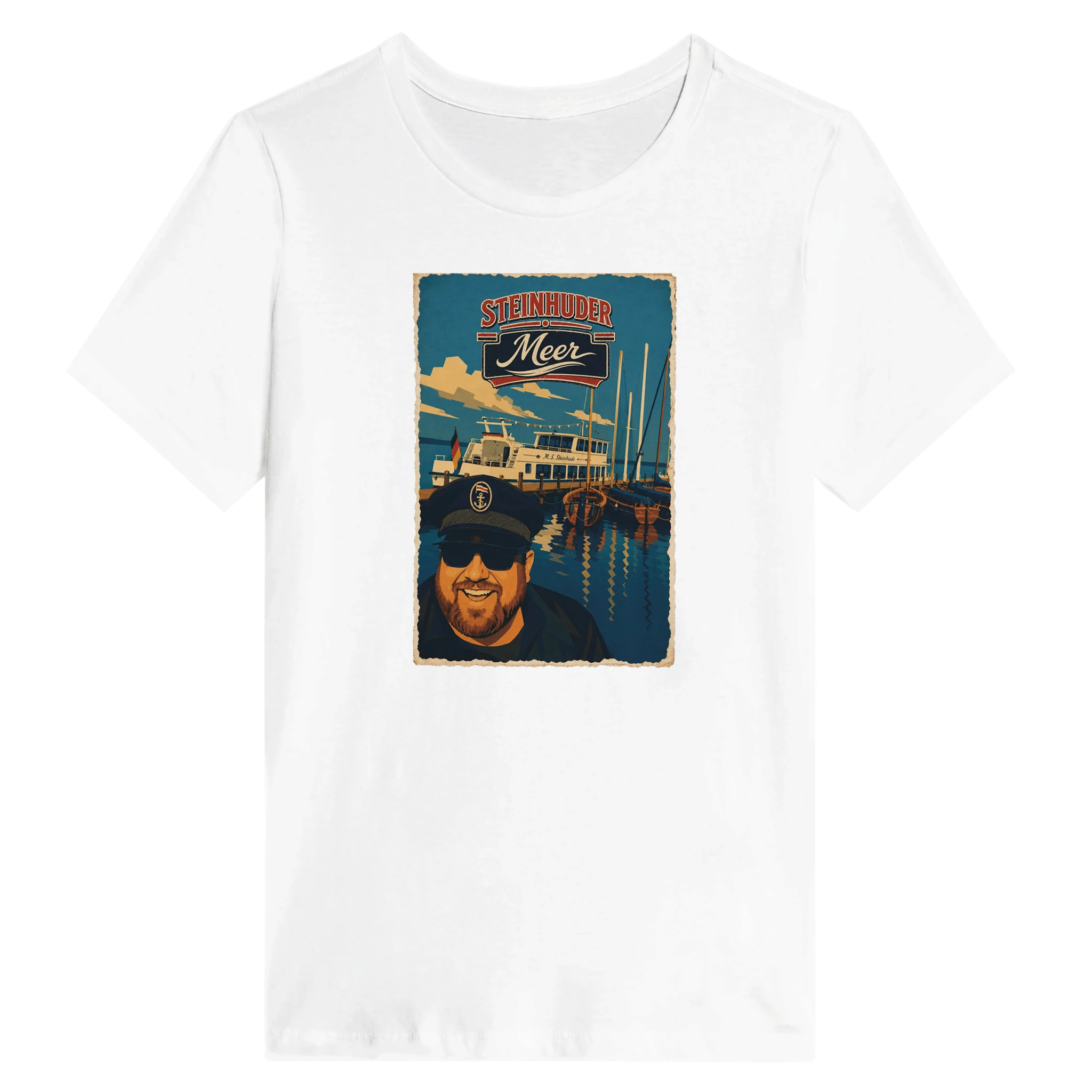 Damen-T-Shirt in Weiß mit Motiv „Kapitän an Bord“
