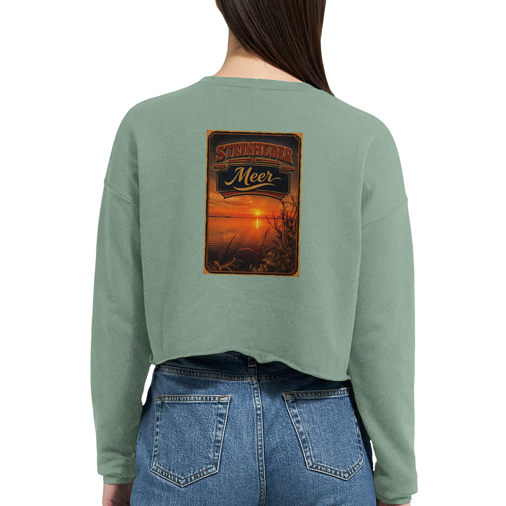 Damen-Pullover in Staubblau mit Motiv „Sunset am Steinhuder Meer“