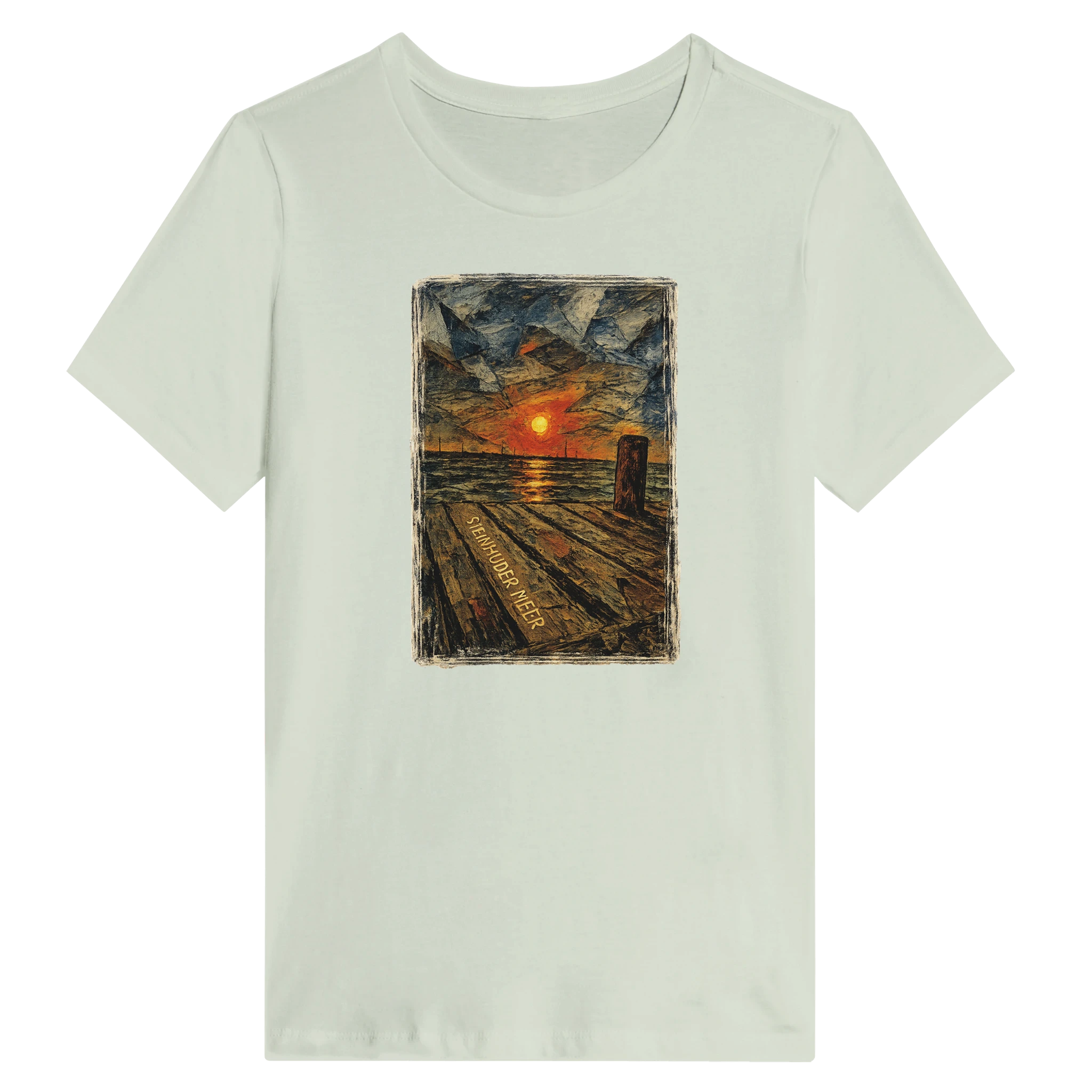 Damen-T-Shirt in Weiß mit Motiv „Steinhuder Meer Kunst“