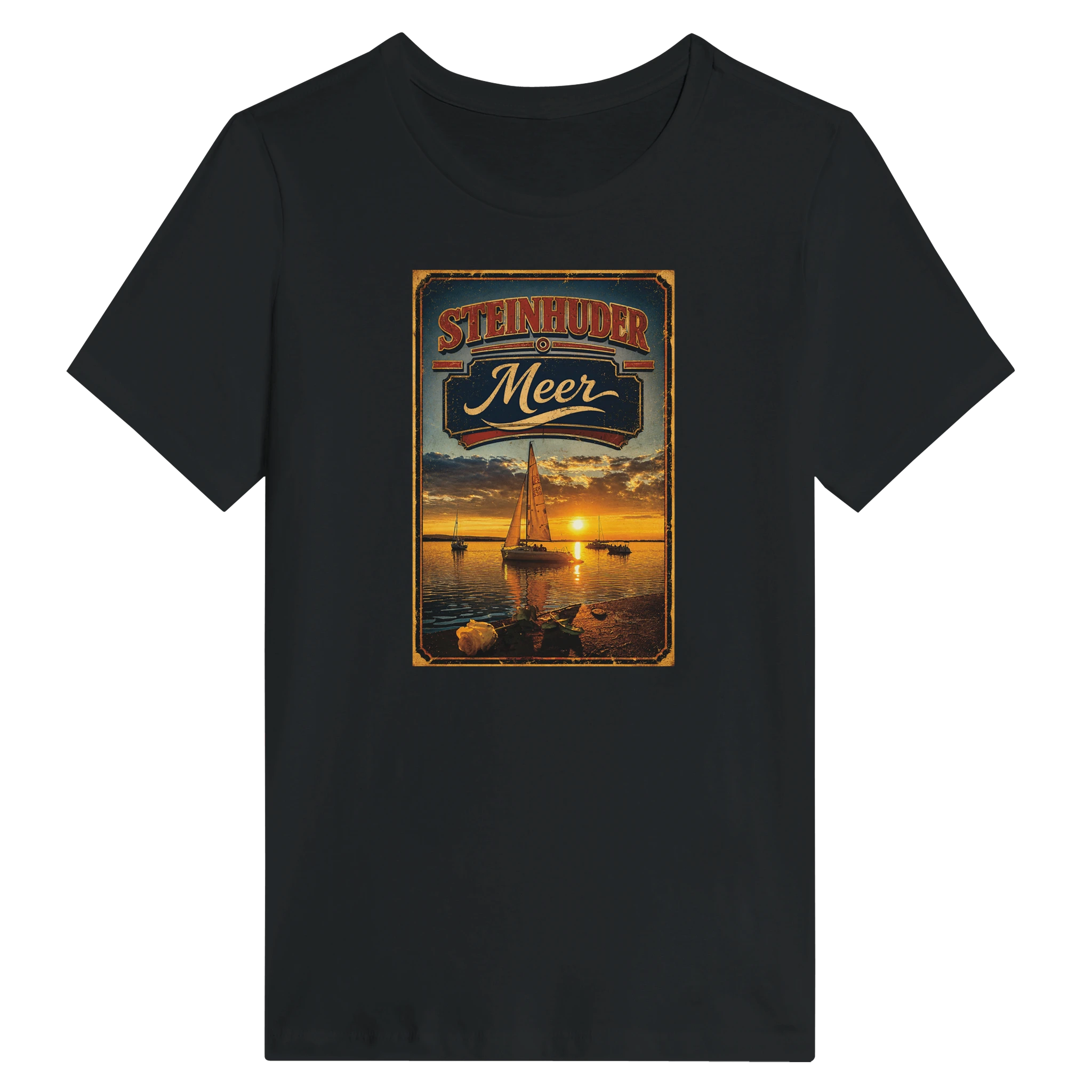 Damen-T-Shirt in Zitronengelb mit Motiv „White Night am Wilhelmstein mit Sunset“