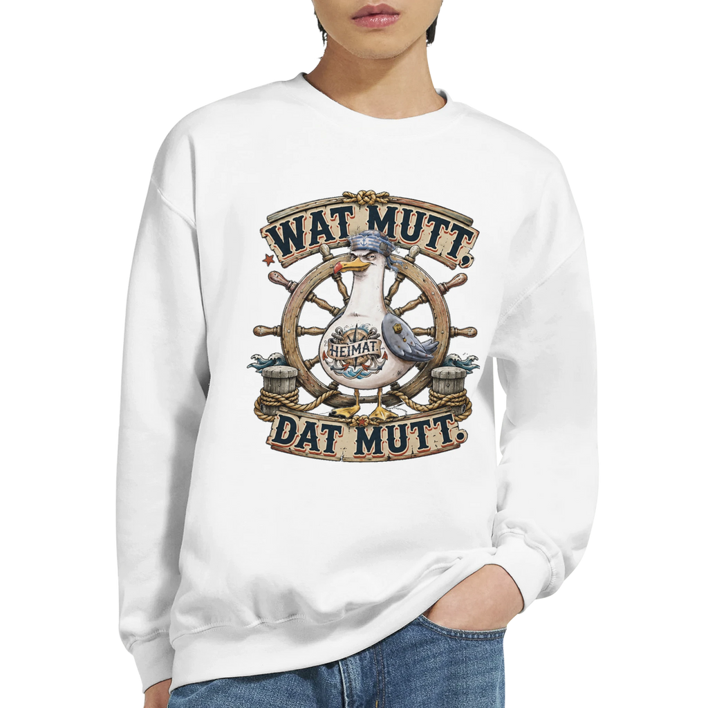 Pullover in Hellrosa mit Motiv „Wat Mutt, Dat Mutt. Möwe“