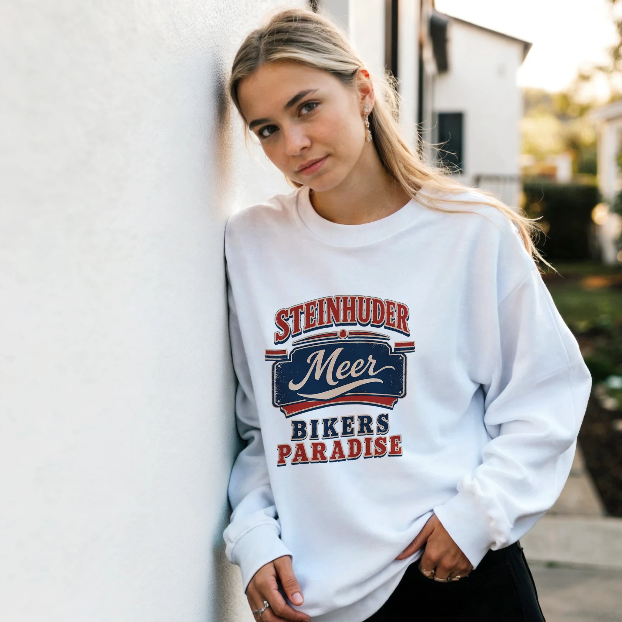Pullover in Aschgrau mit Motiv „Bikers Paradise“