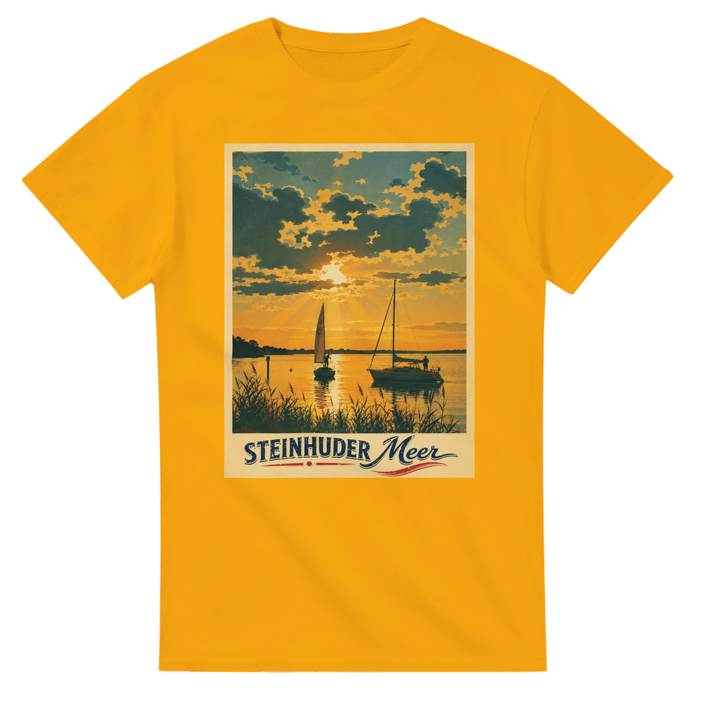 T-Shirt in Weiß mit Motiv „Segler am Steinhuder Meer beim Sunset“