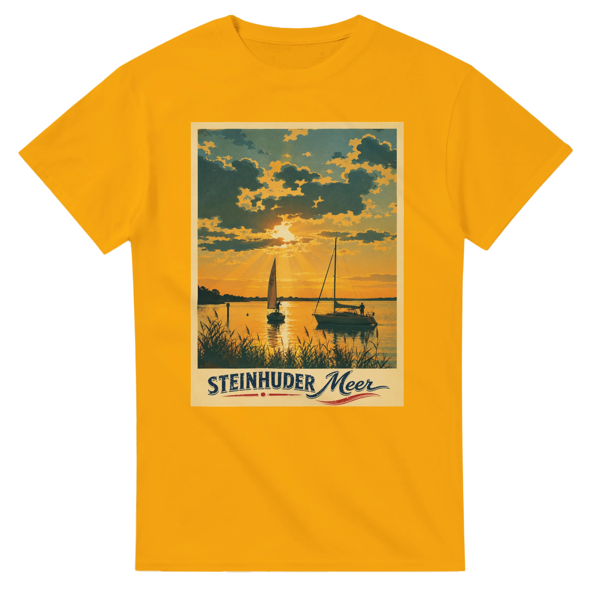 T-Shirt in Weiß mit Motiv „Segler am Steinhuder Meer beim Sunset“
