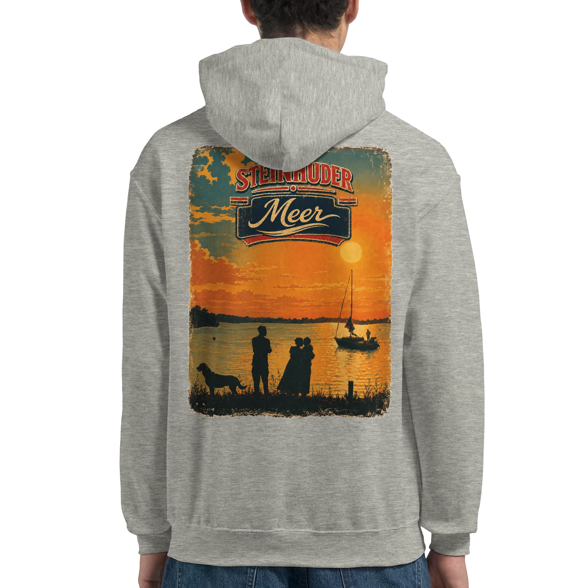 Hoodie in Weiß mit Motiv „Familie beim Sunset“