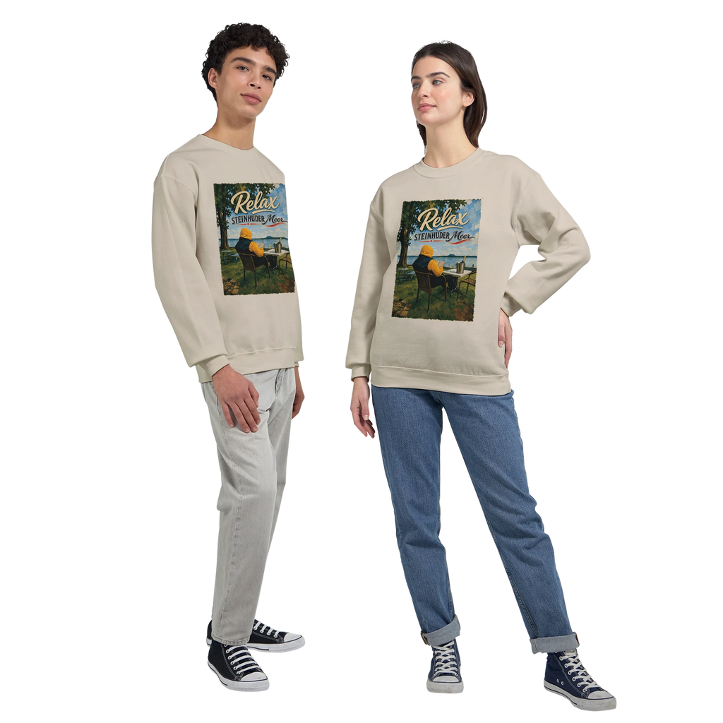 Pullover in Sand mit Motiv „Relax und Champagner“