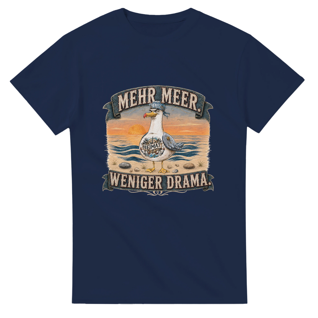 T-Shirt in Weiß mit Motiv „Mehr Meer. Weniger Drama.“